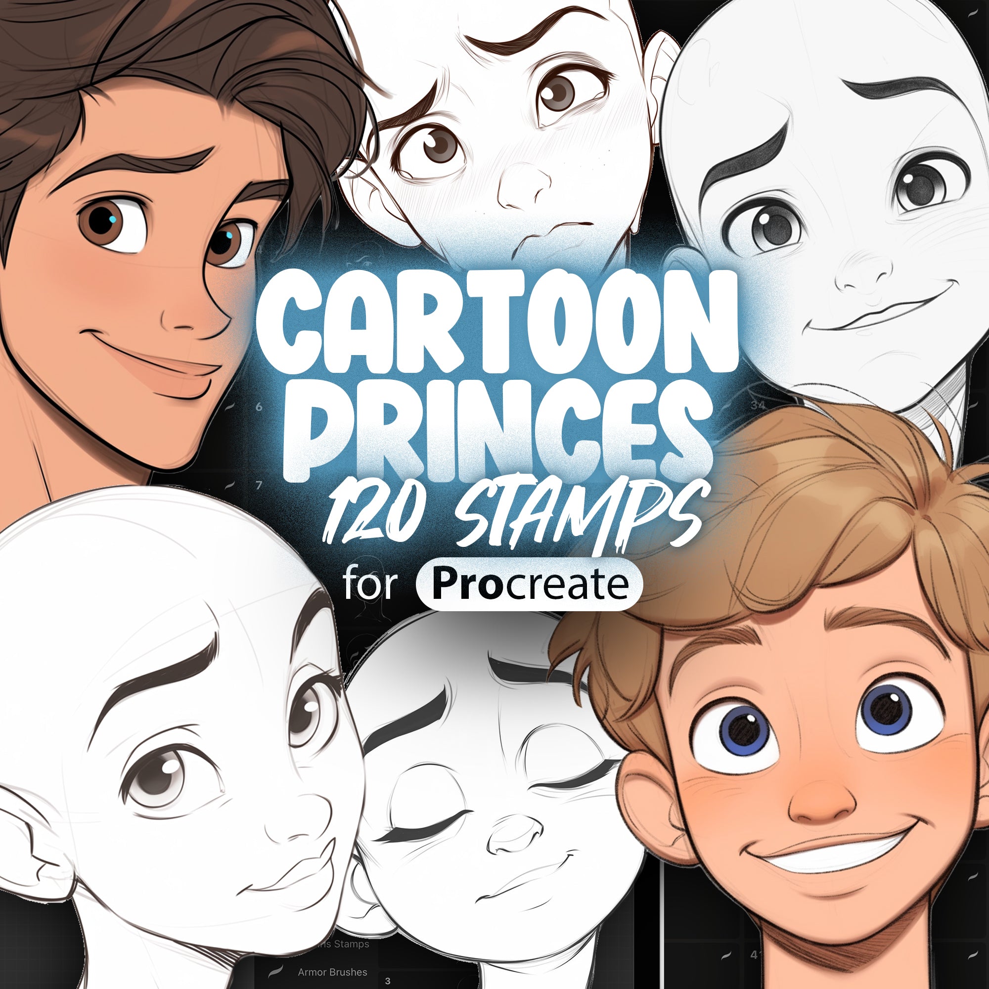 120 Procreate Cartoon Princes Stamps