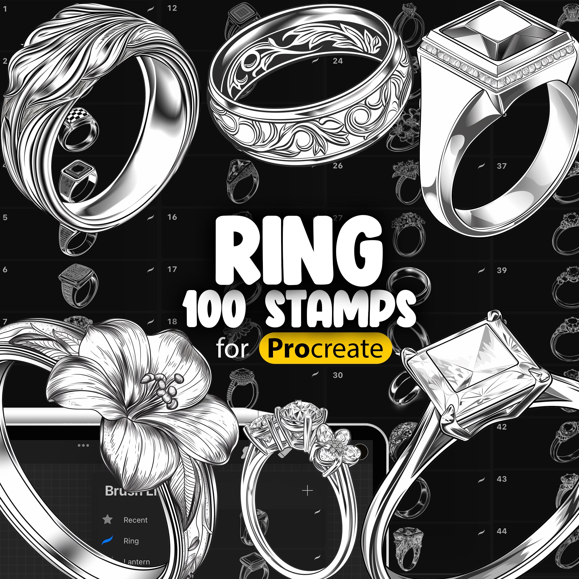 100 Procreate Ring Stamp Brushes, Procreate Wedding Ring Stamps, Procreate Jewelry Brush, Procreate Realistic Ring Stamps
