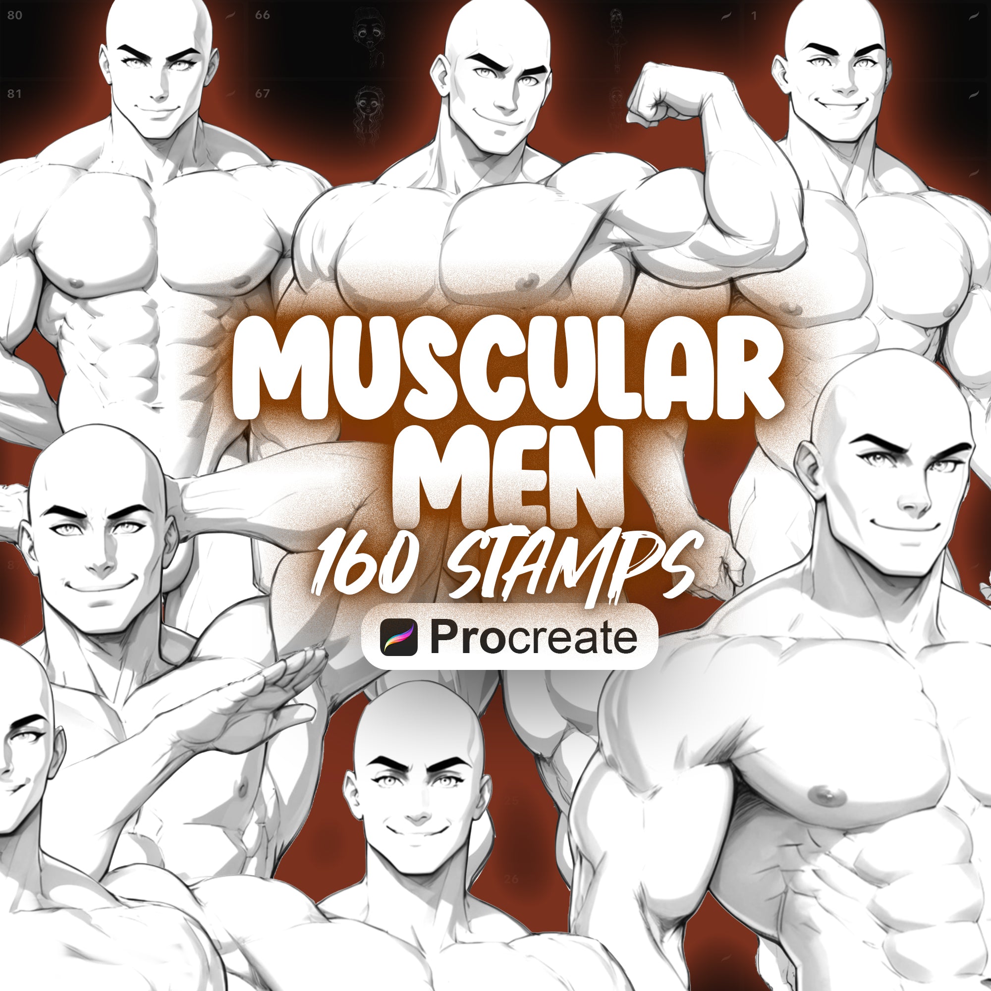 160 Procreate Muscular Men Mannequins Stamps Brushes