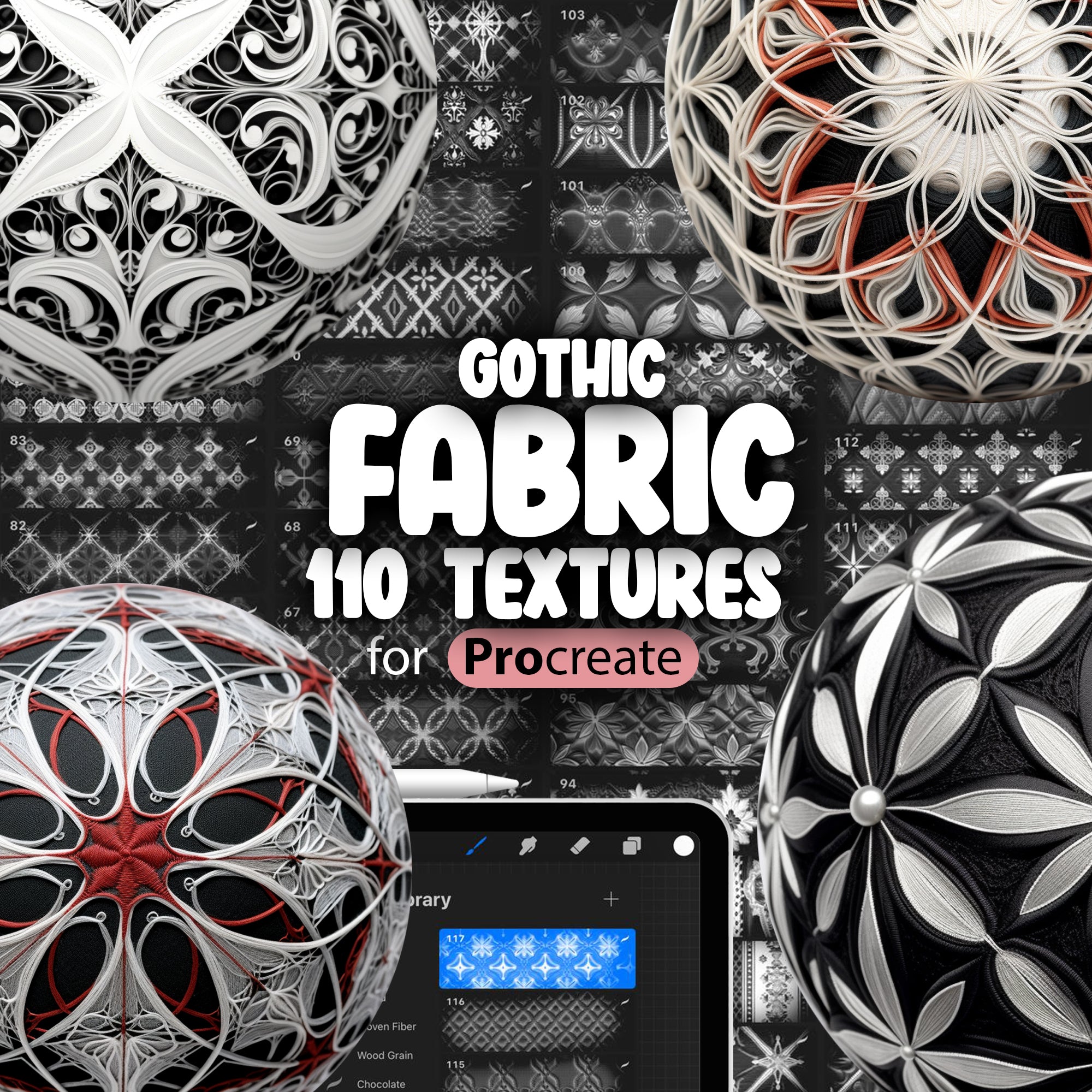 110 Procreate Gothic Patterns, Gothic Procreate Pattern Seamless Brushes, Procreate Gothic Brush, Procreate Gothic Fabric Patterns