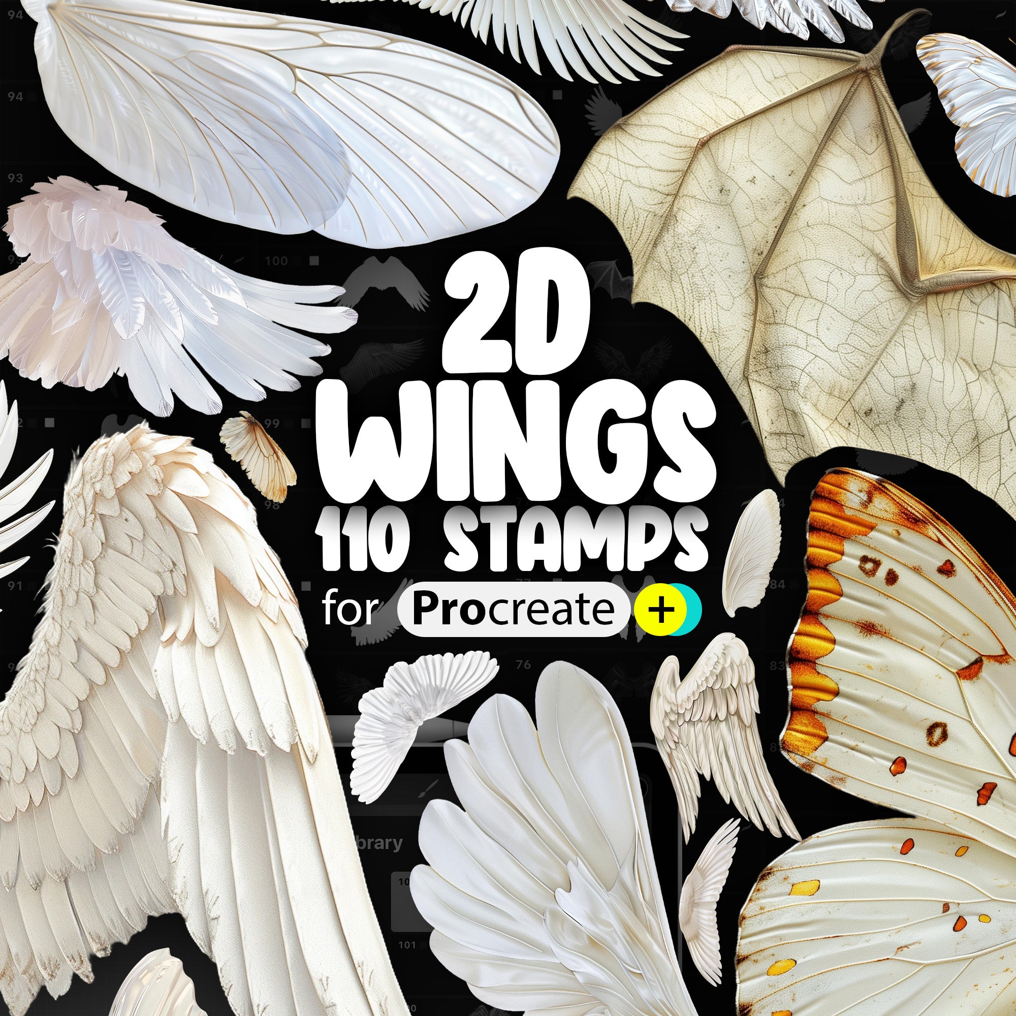 100 Procreate 2D Wings Stamp Brushes