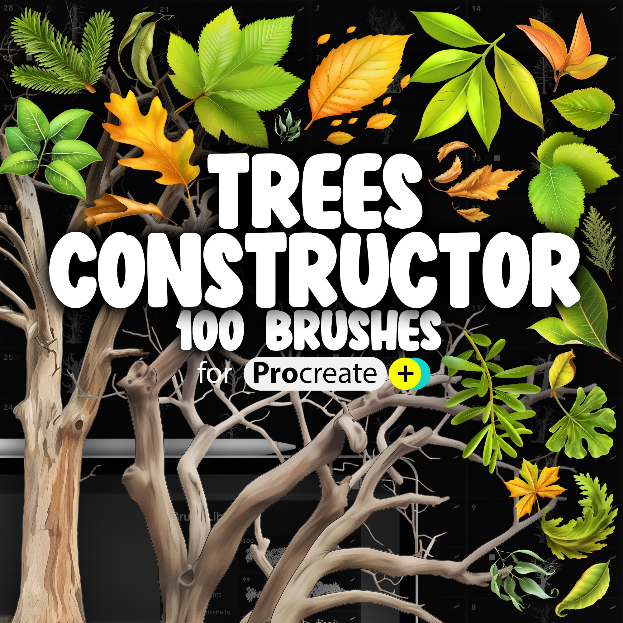 100 Procreate 2D Trees Constructor Stamp Brushes