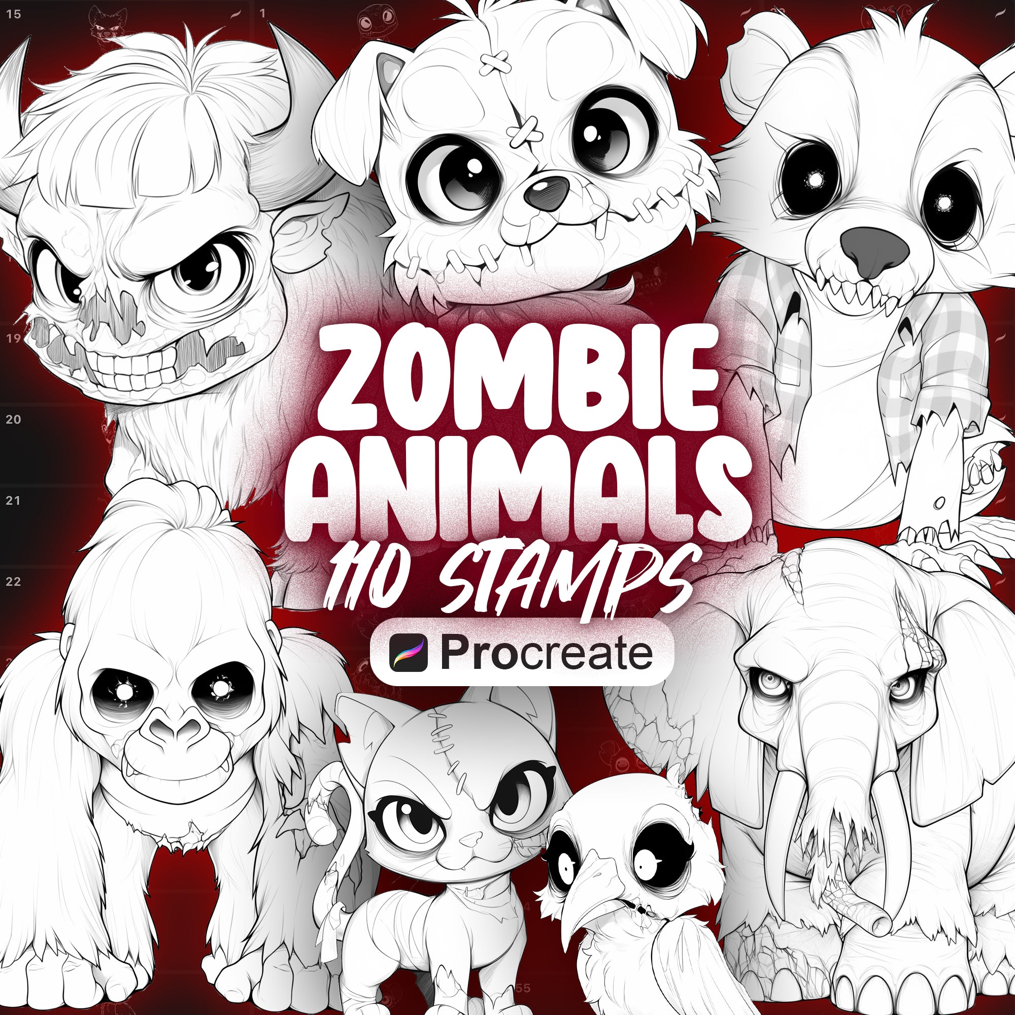 110 Procreate Zombie Animals Stamp Brushes