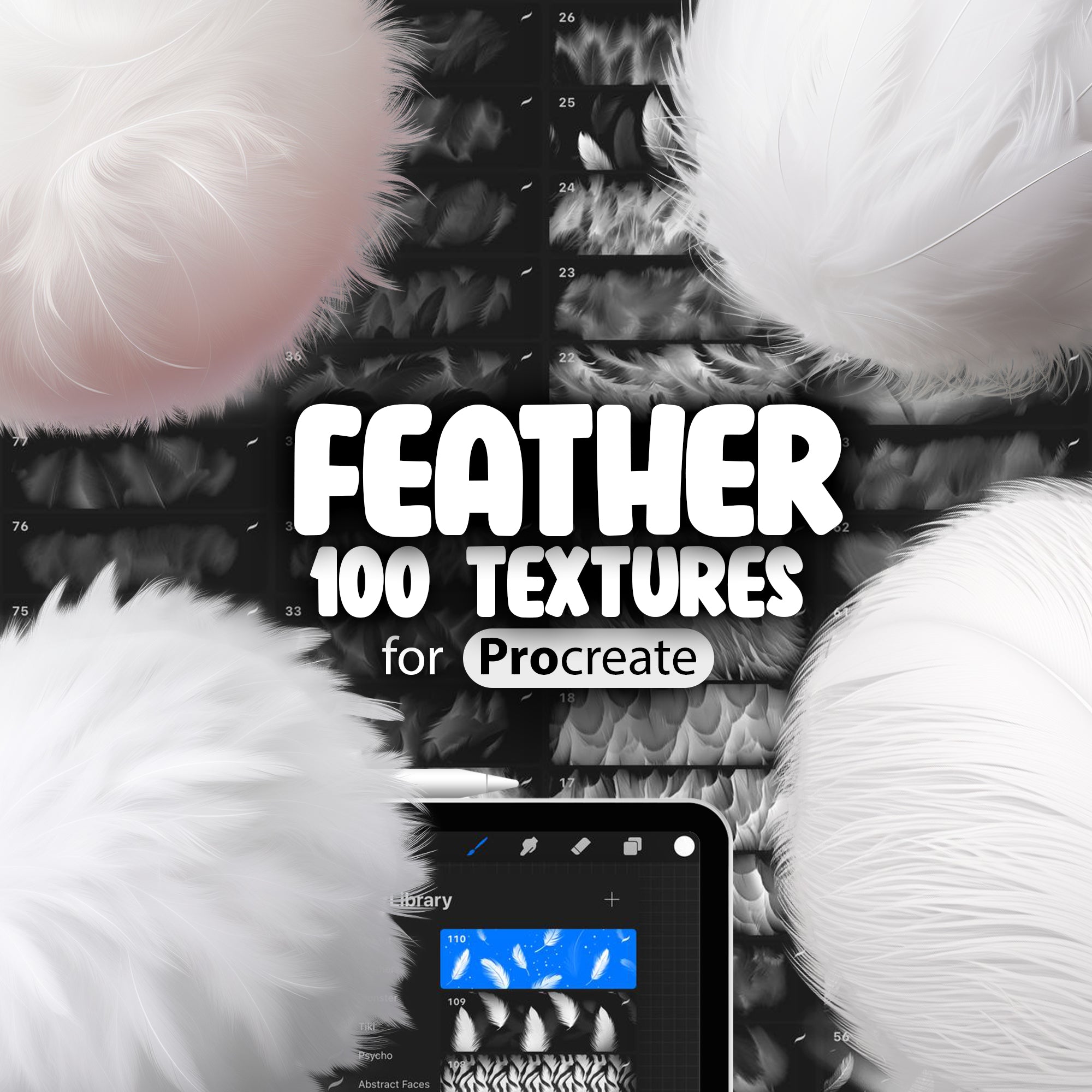 100 Procreate Feather Texture Brushes