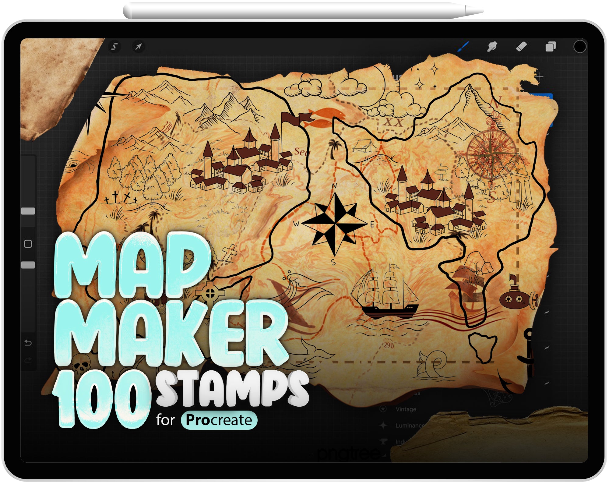 100 Map Icons for Procreate