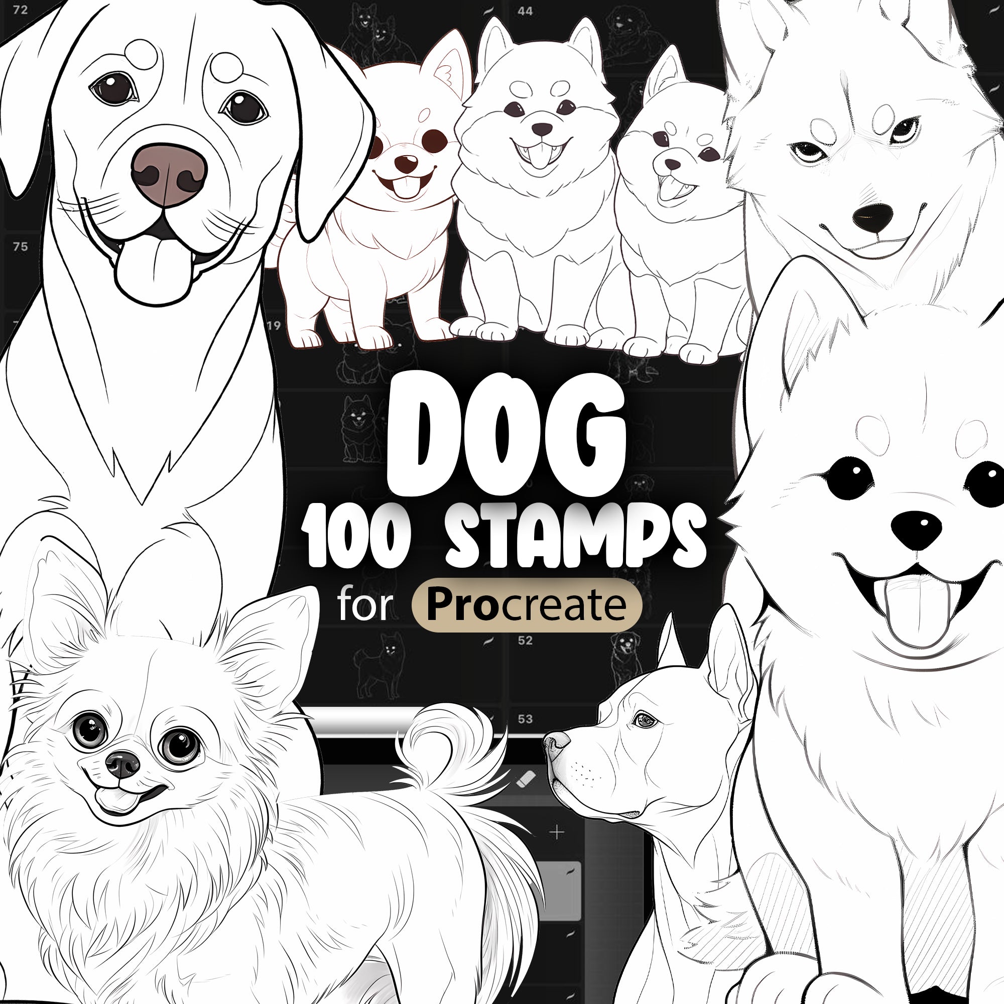 100 Procreate Dog Stamps Brushes