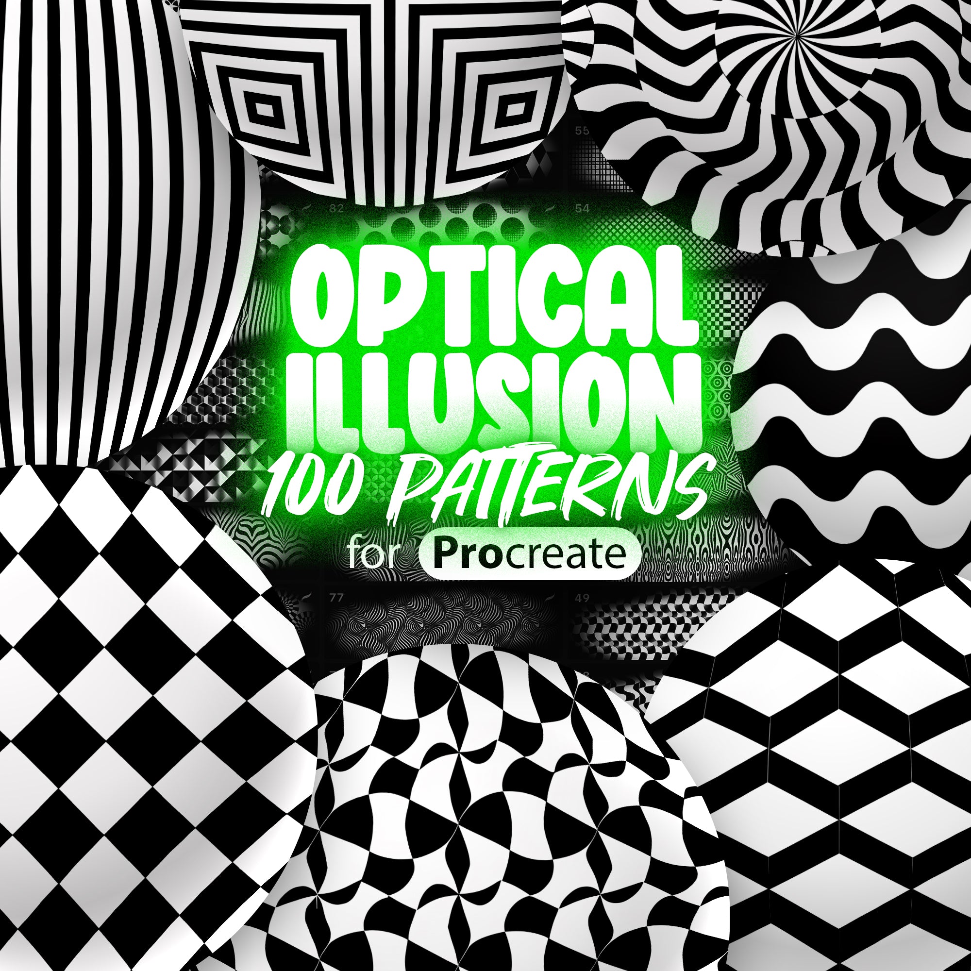 100 Procreate Optical Illusion Pattern Brush