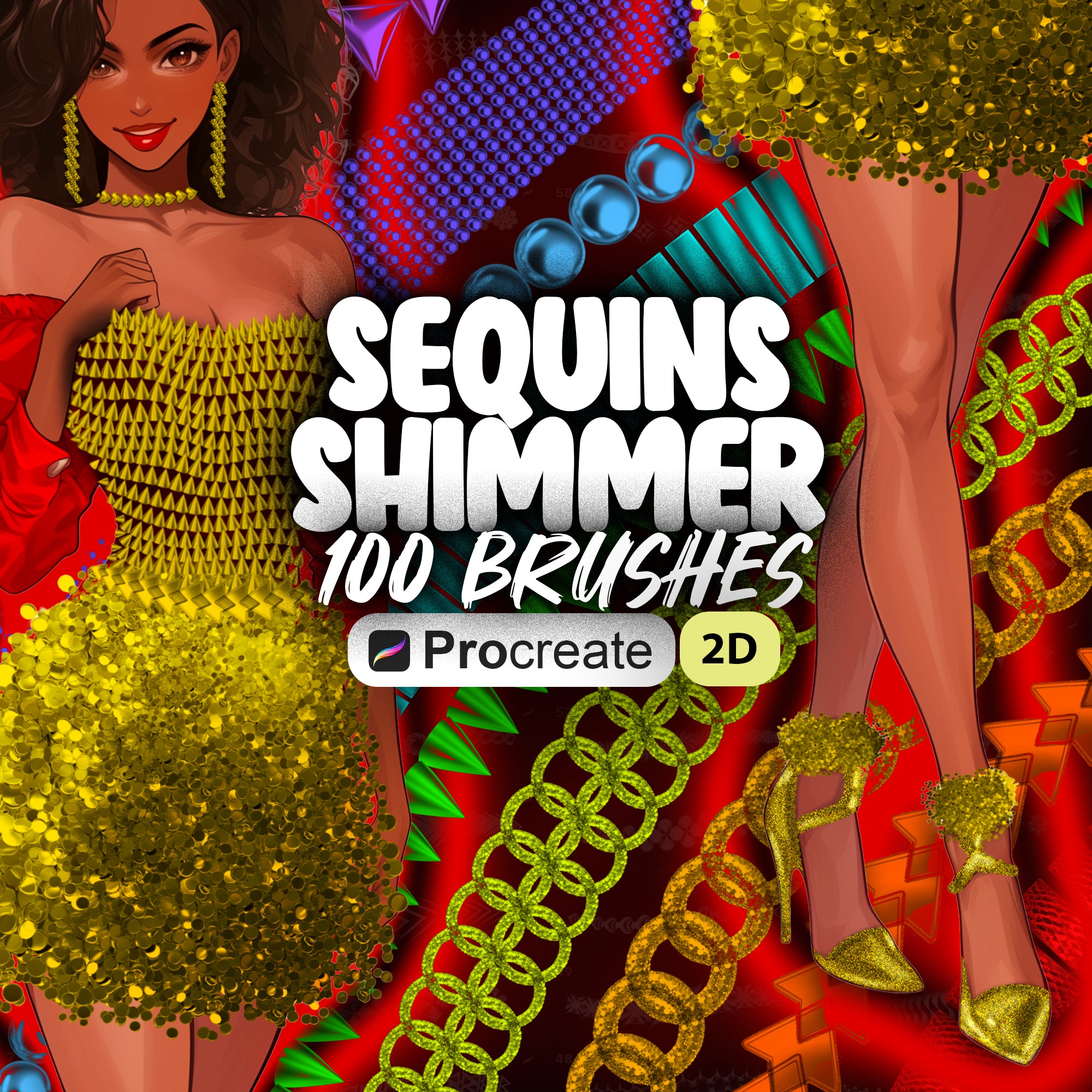 100 Sequins Shimmer 2D Brushes for Procreate