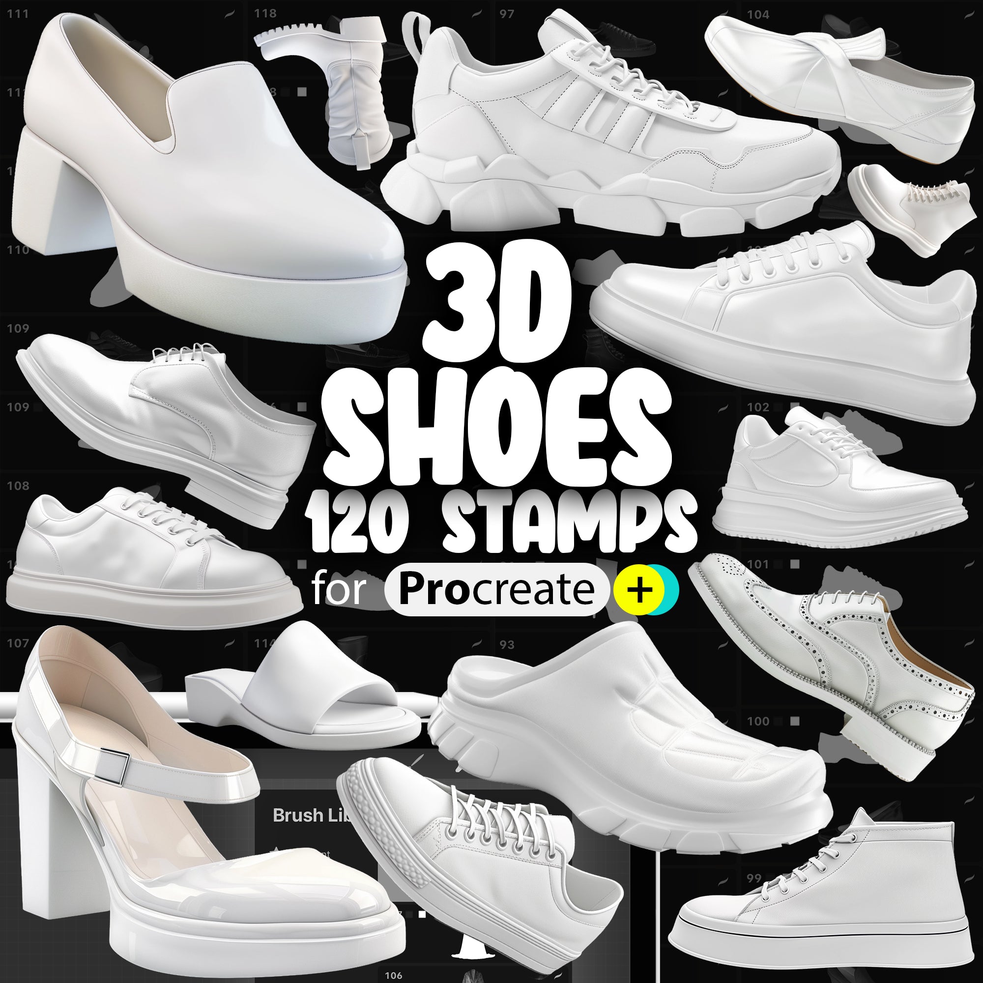 100 Procreate 3D Shoes Stamp Brushes | Procreate Boots Stamps | Procreate Sneakers Stamps
