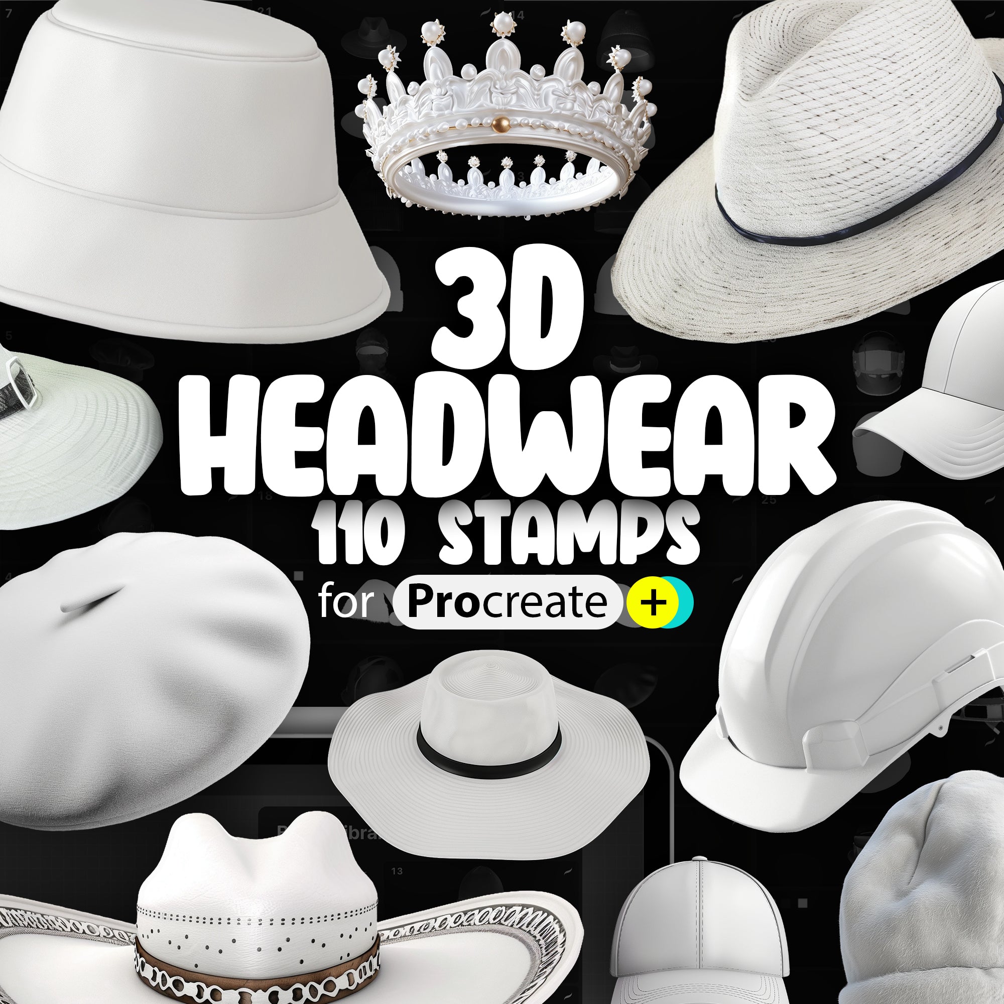 110 Procreate 3D Headwear Stamp Brushes | Procreate Cap Stamps | Procreate Hat Stamps | Procreate Tiara | Procreate Beanie | Procreate Beret