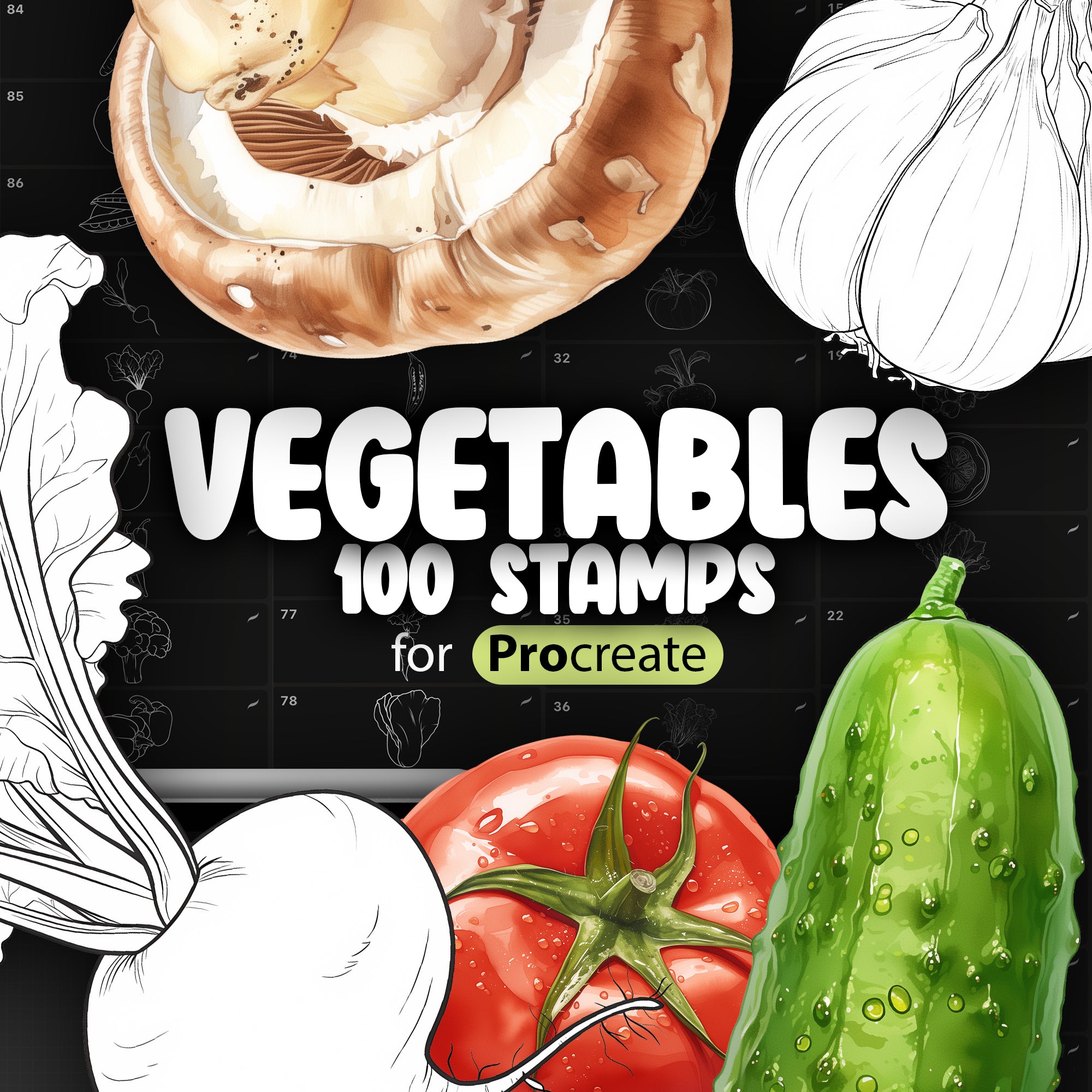 100 Procreate Vegetables Stamp Brushes