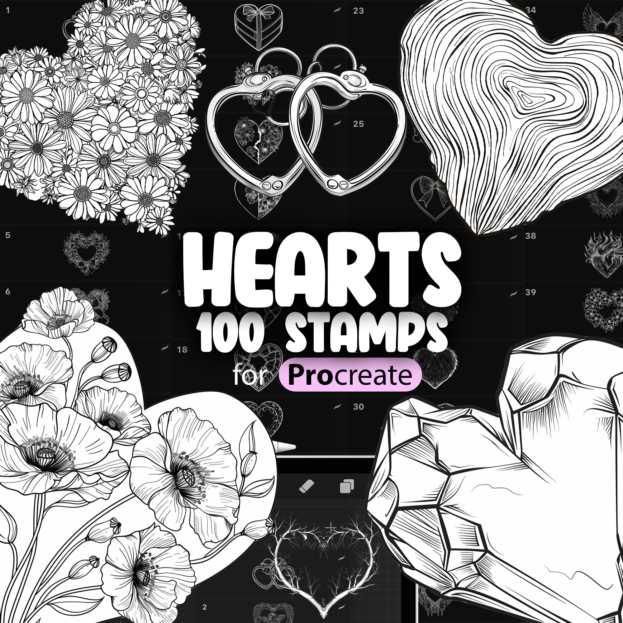 100 Procreate Hearts Stamp Brushes