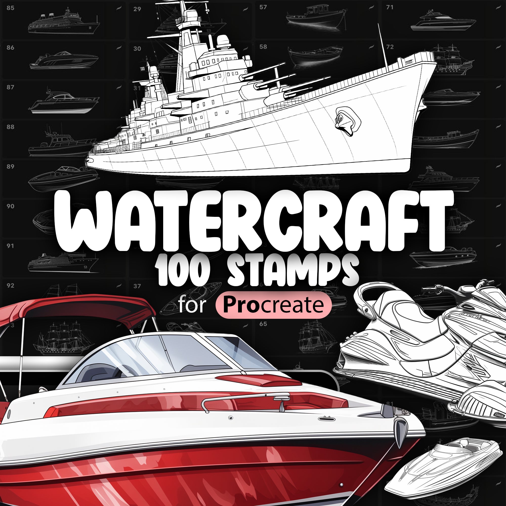 100 Procreate Watercraft Stamp Brushes