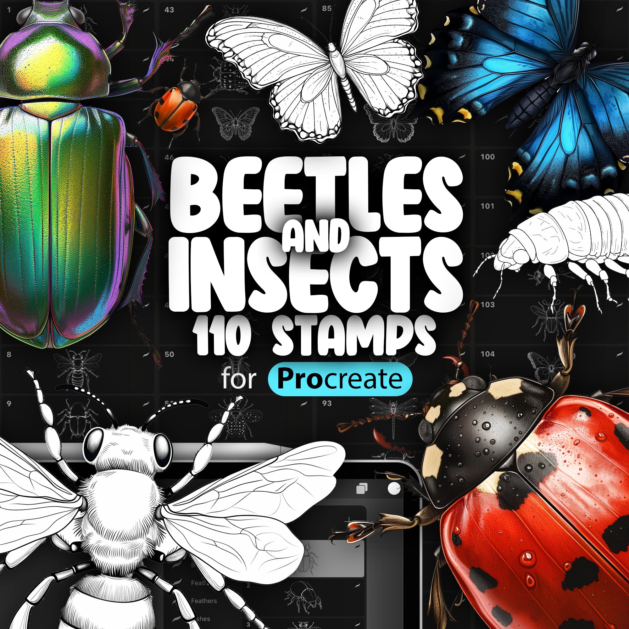 110 Procreate Beetles Stamp Brushes, Procreate Bugs Stamp Brushes, Procreate Insects Stamp Brushes