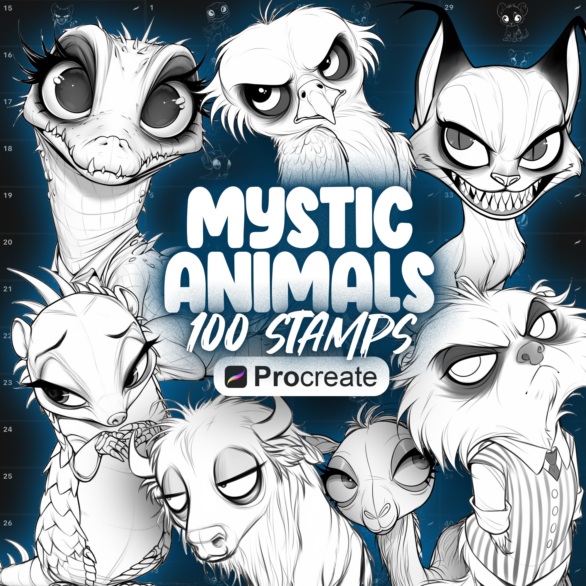 100 Procreate Mystic Beetlejuice Animals Stamp Brushes