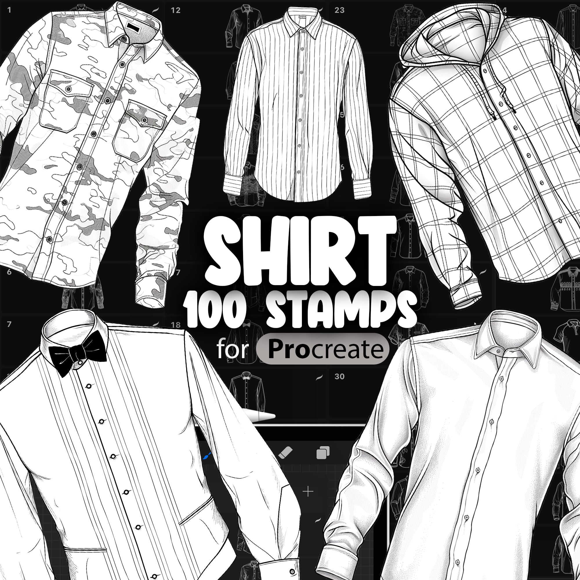 100 Procreate Shirts Stamp Brushes