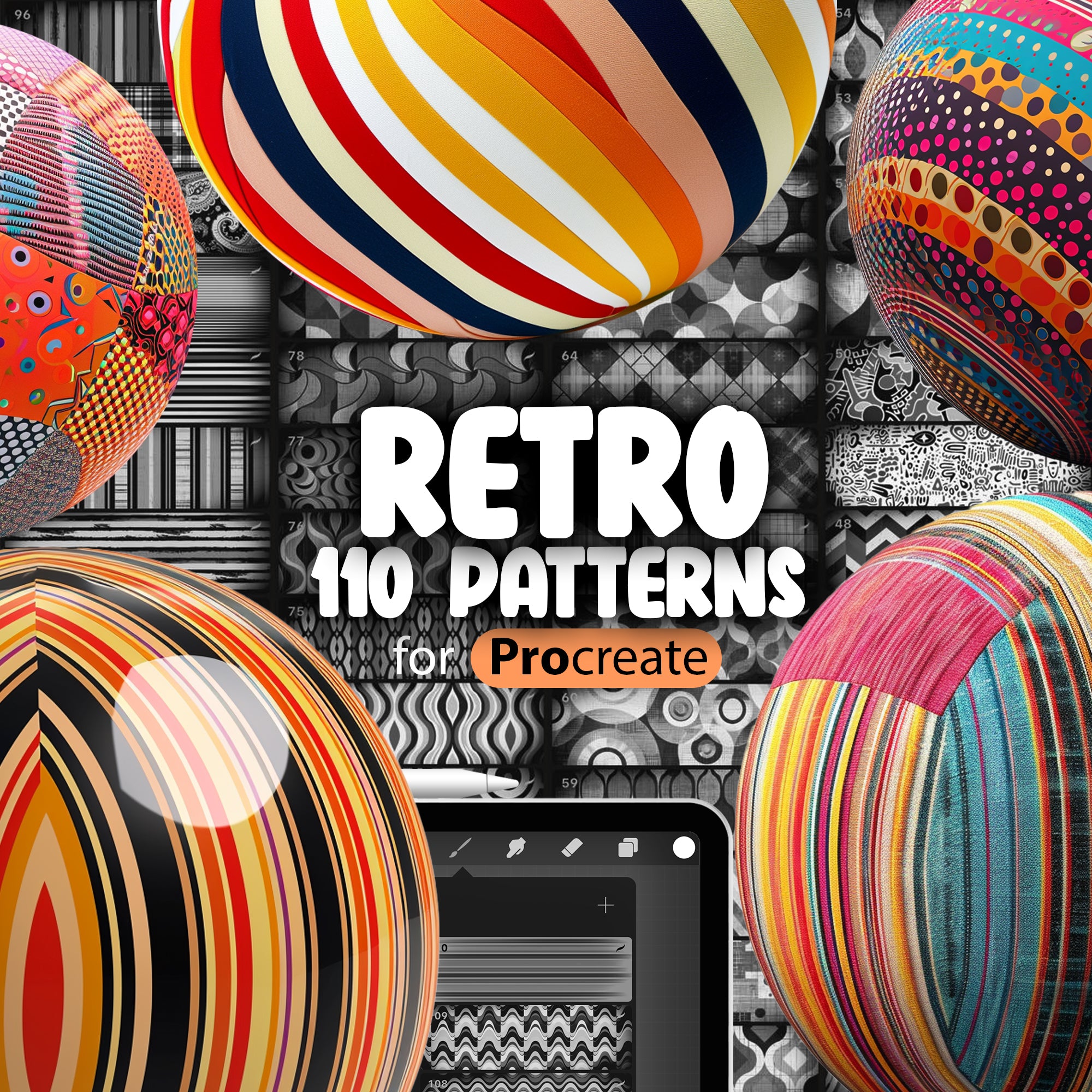 110 Procreate Retro Pattern Brushes
