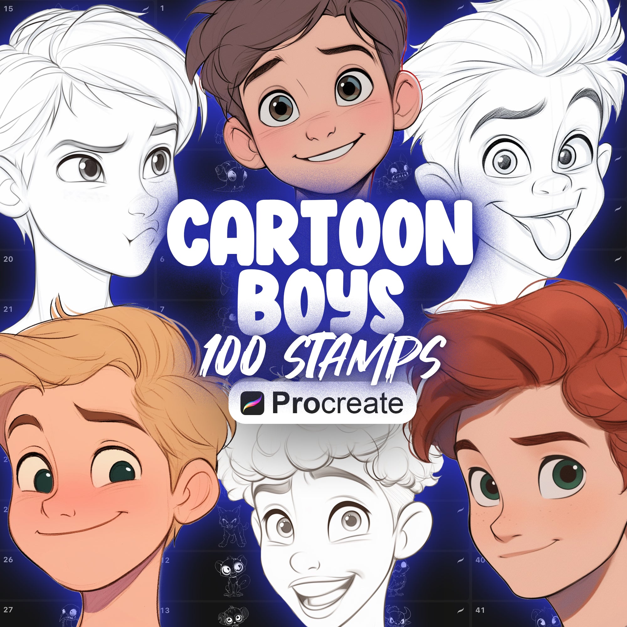 100 Procreate Cartoon Boys Stamps Brushes