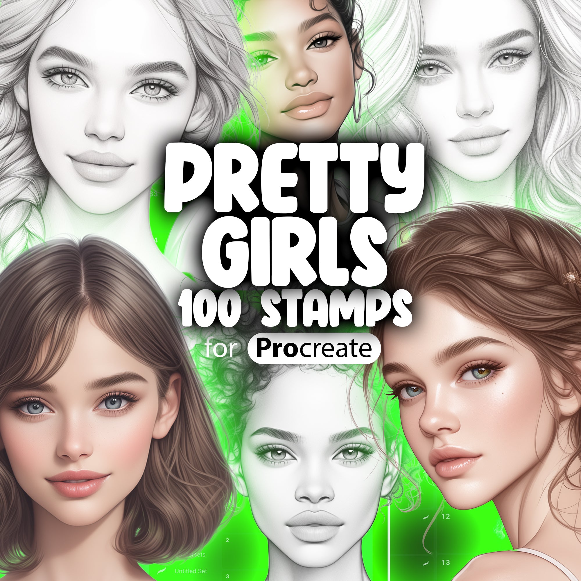 100 Procreate Pretty Girls Stamp Brushes