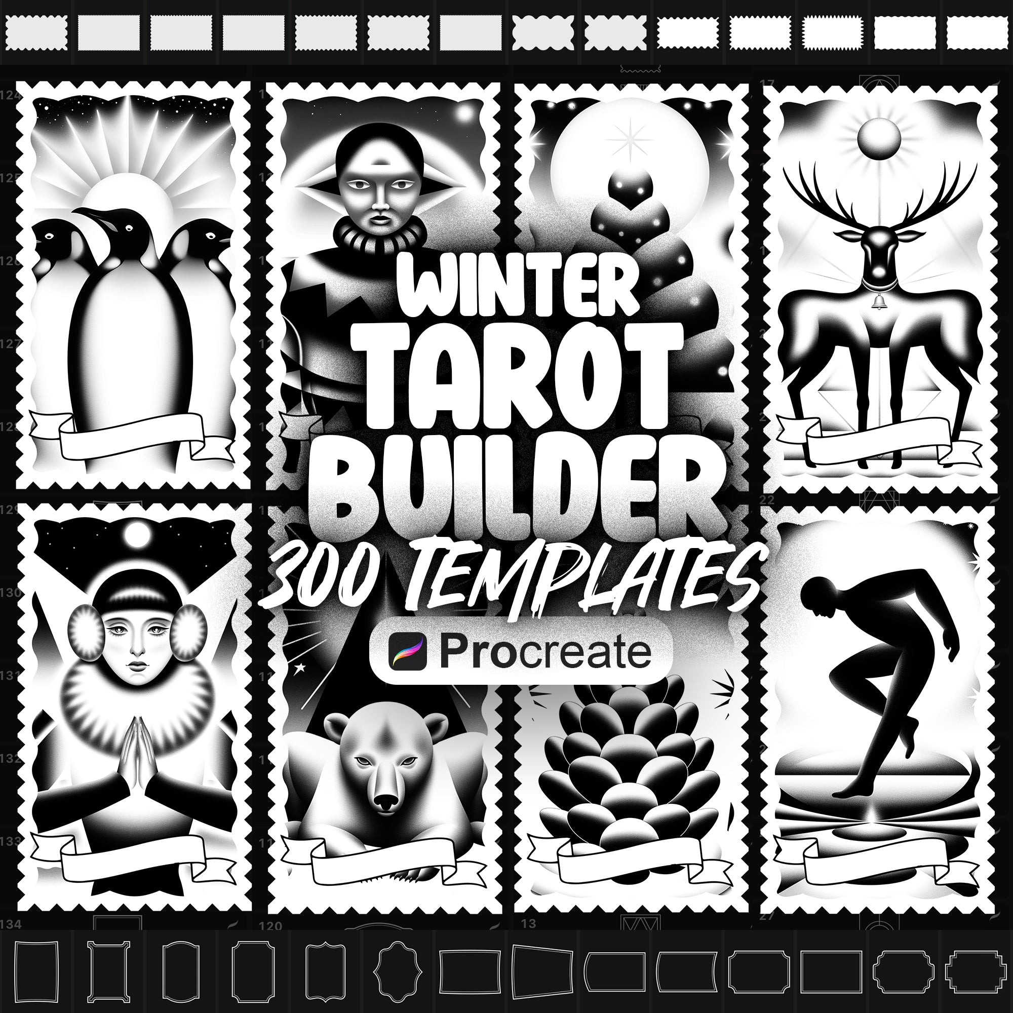 300+ Procreate Tarot Card Templates Winter inspired Brushes