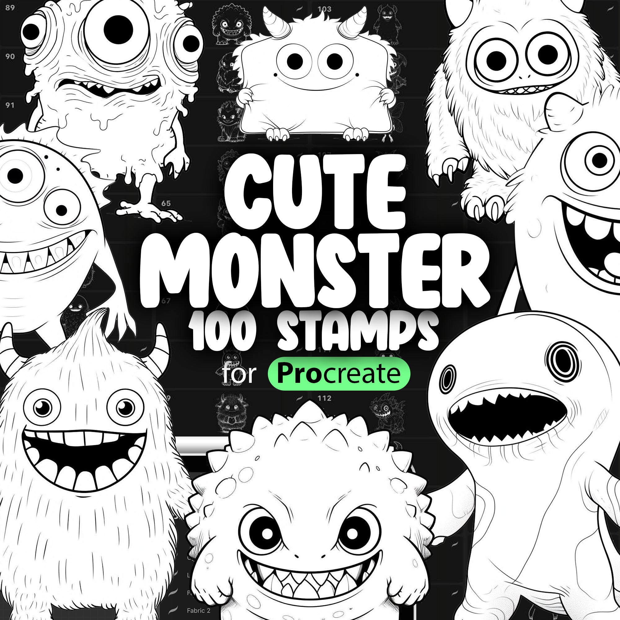 100 Procreate Monsters Stamp Brushes, Procreate Cute Monster, Procreate Flurry Fur Monster, Angry Monster