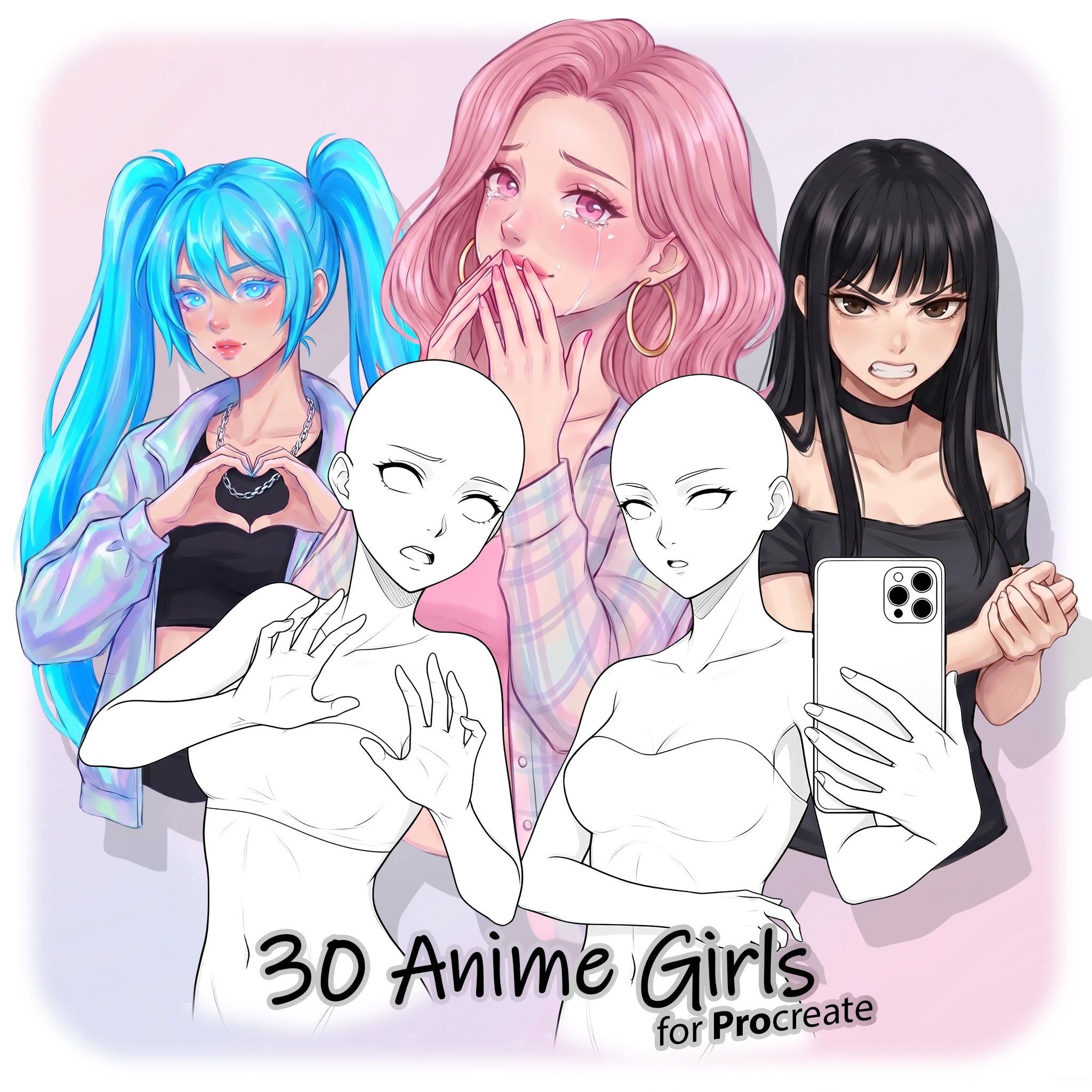 30 Procreate Anime Girls Stamp Brushes