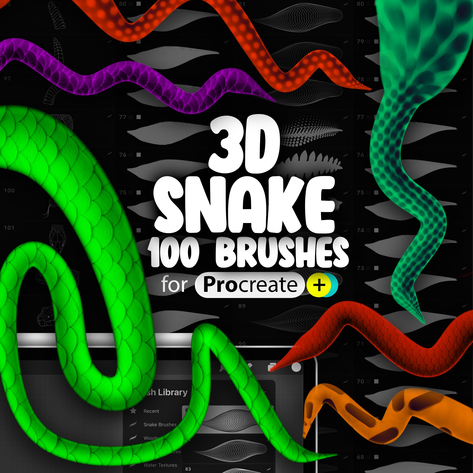 100 Snake 2D Brushes for Procreate