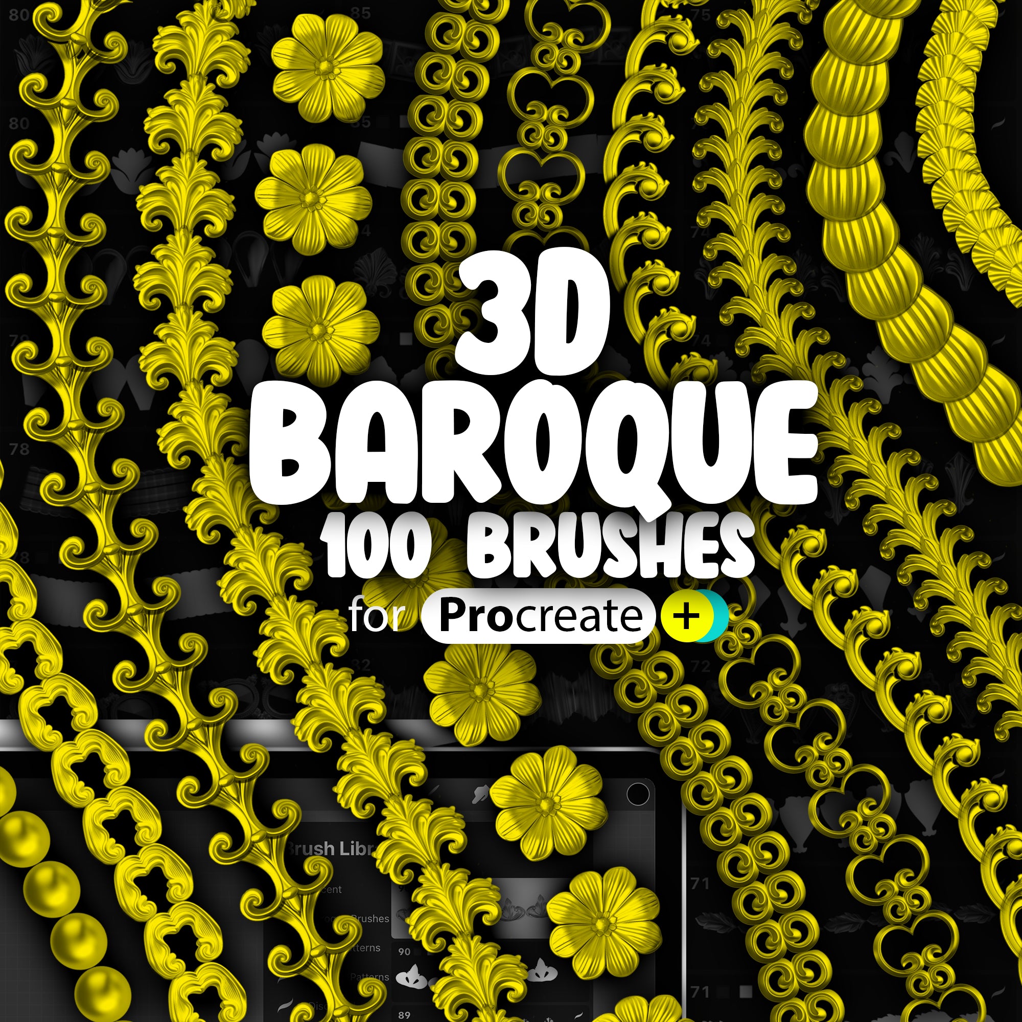 100 Baroque 2D Brushes for Procreate