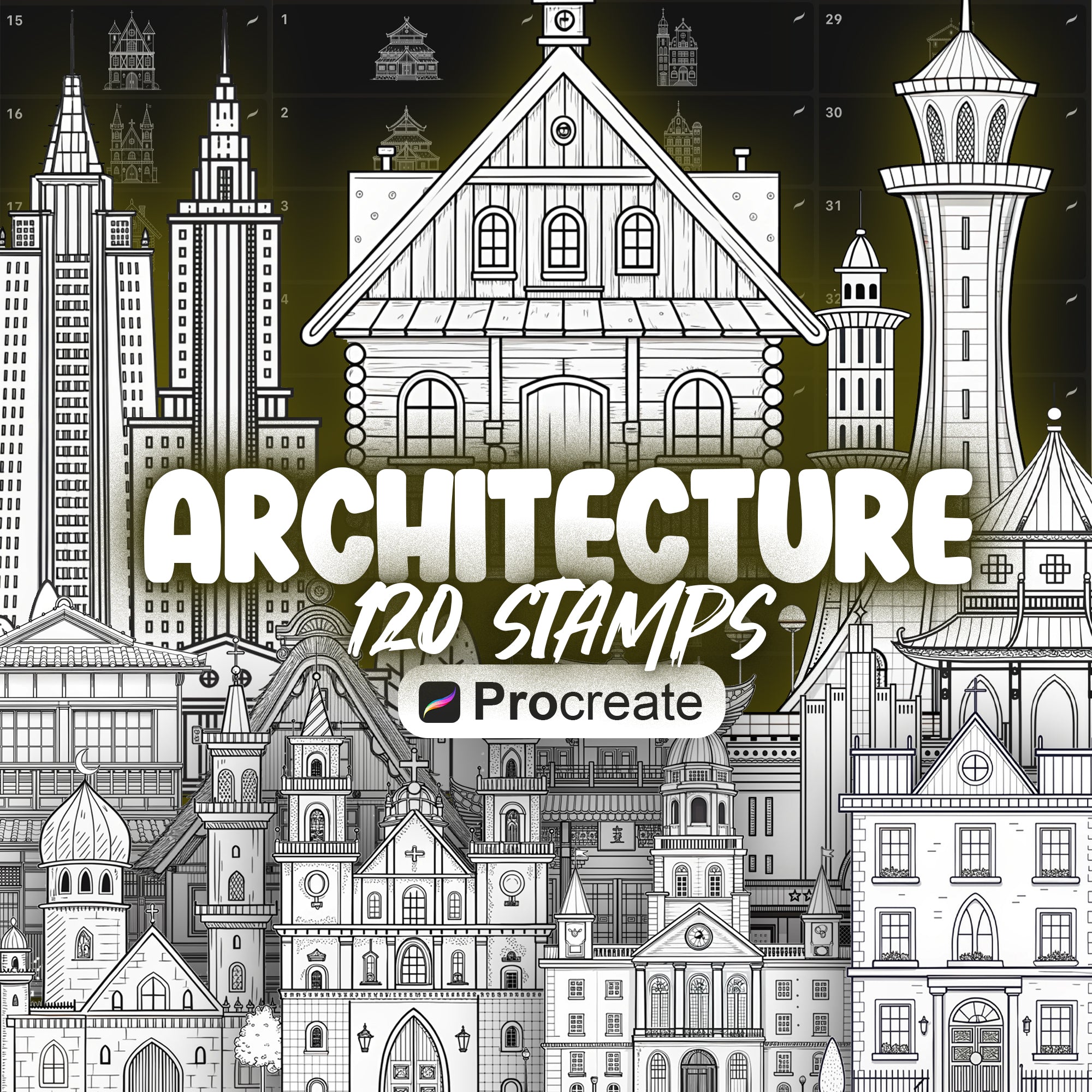 120 Procreate Architecture Stamps Brushes