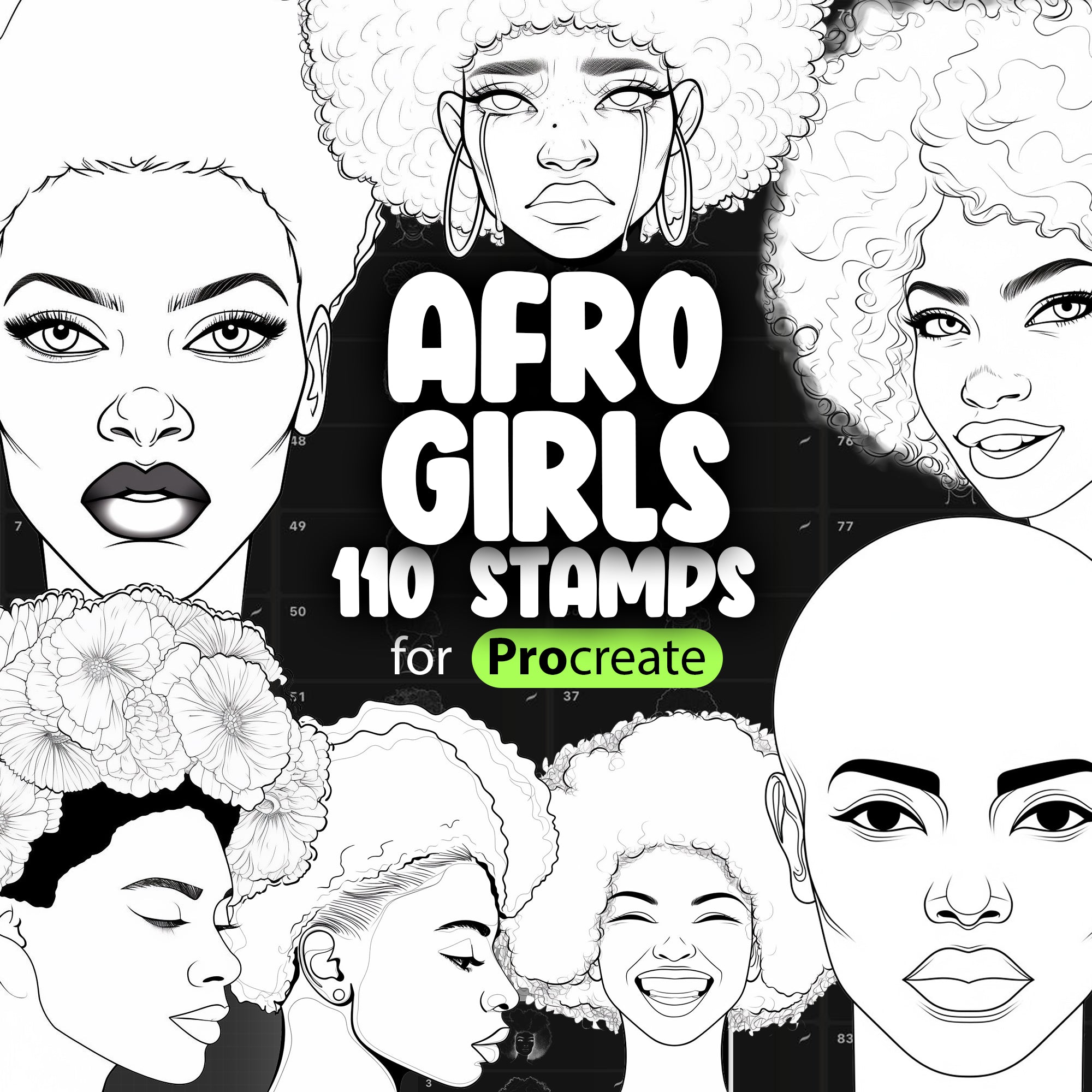 110 Procreate Afro Girls Stamp Brushes