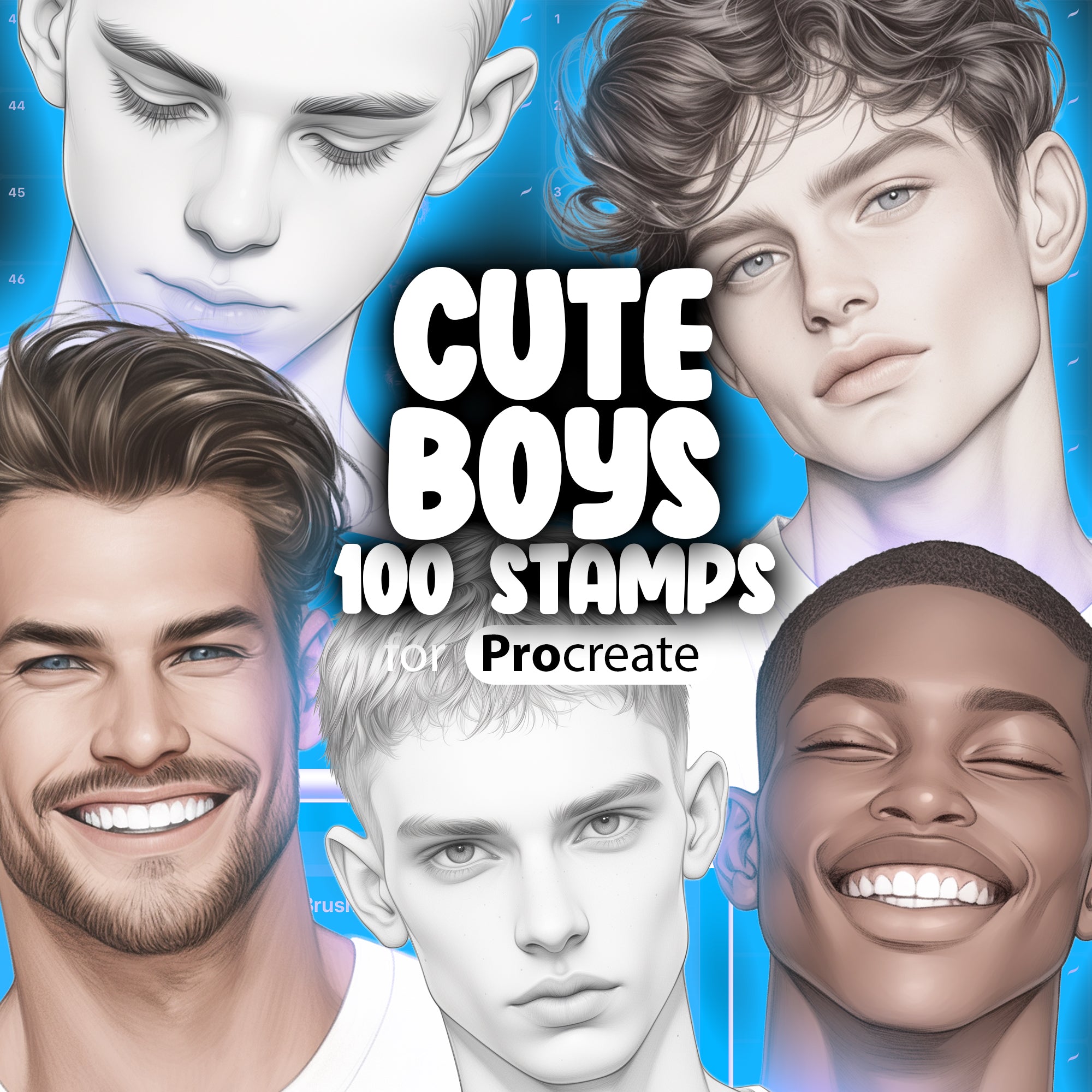 100 Procreate Cute Boys Stamp Brushes