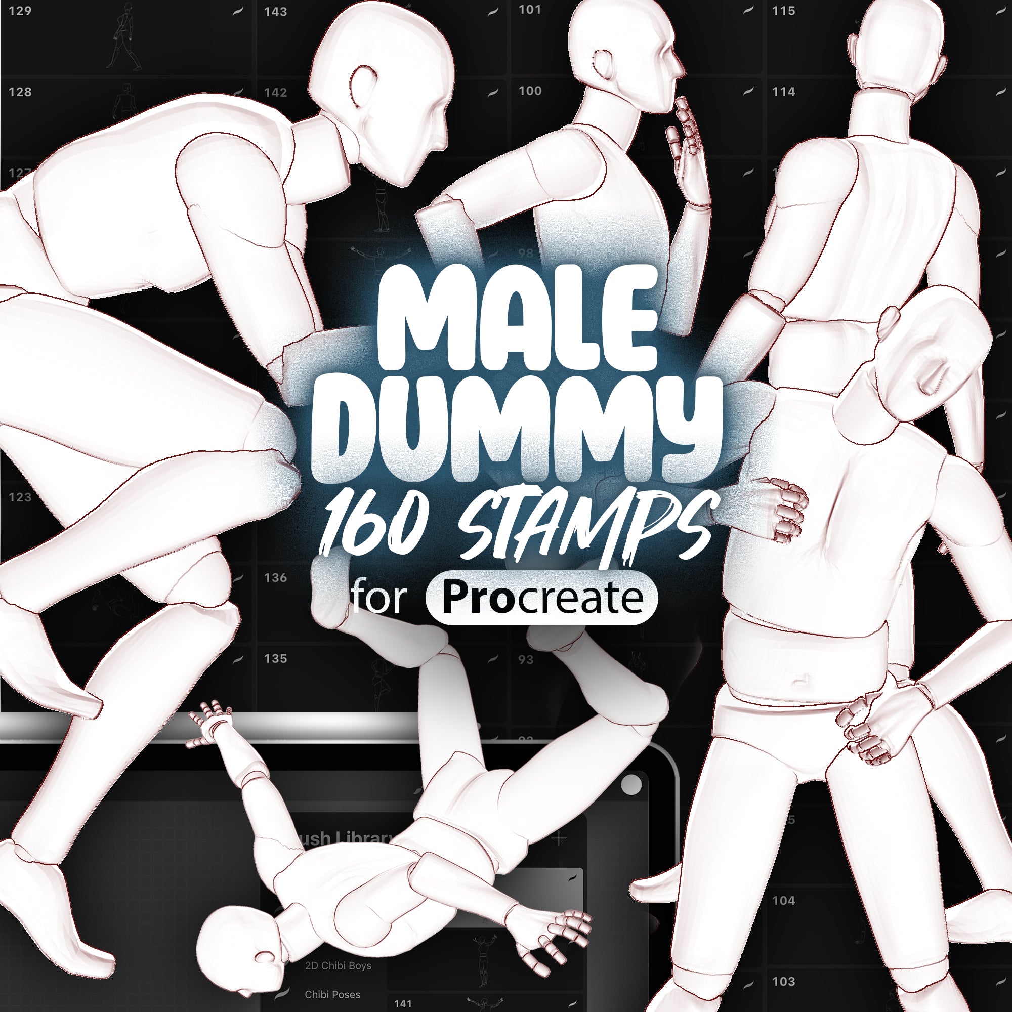 160 Procreate Male Dummy Action Poses Stamps