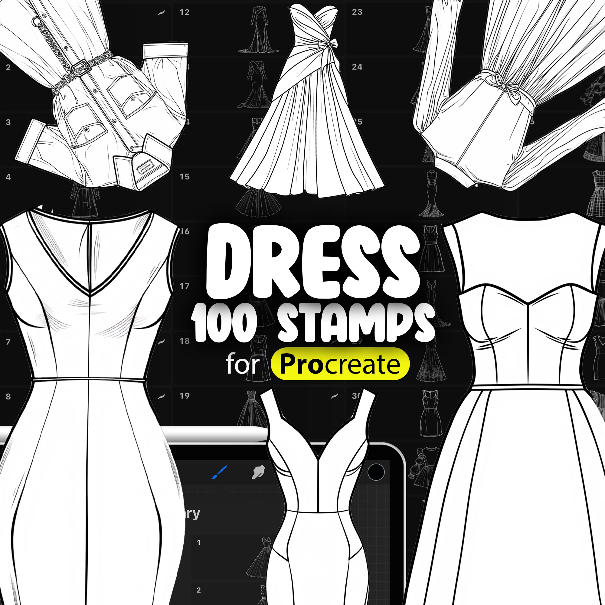 100 Procreate Dresses Stamp Brushes