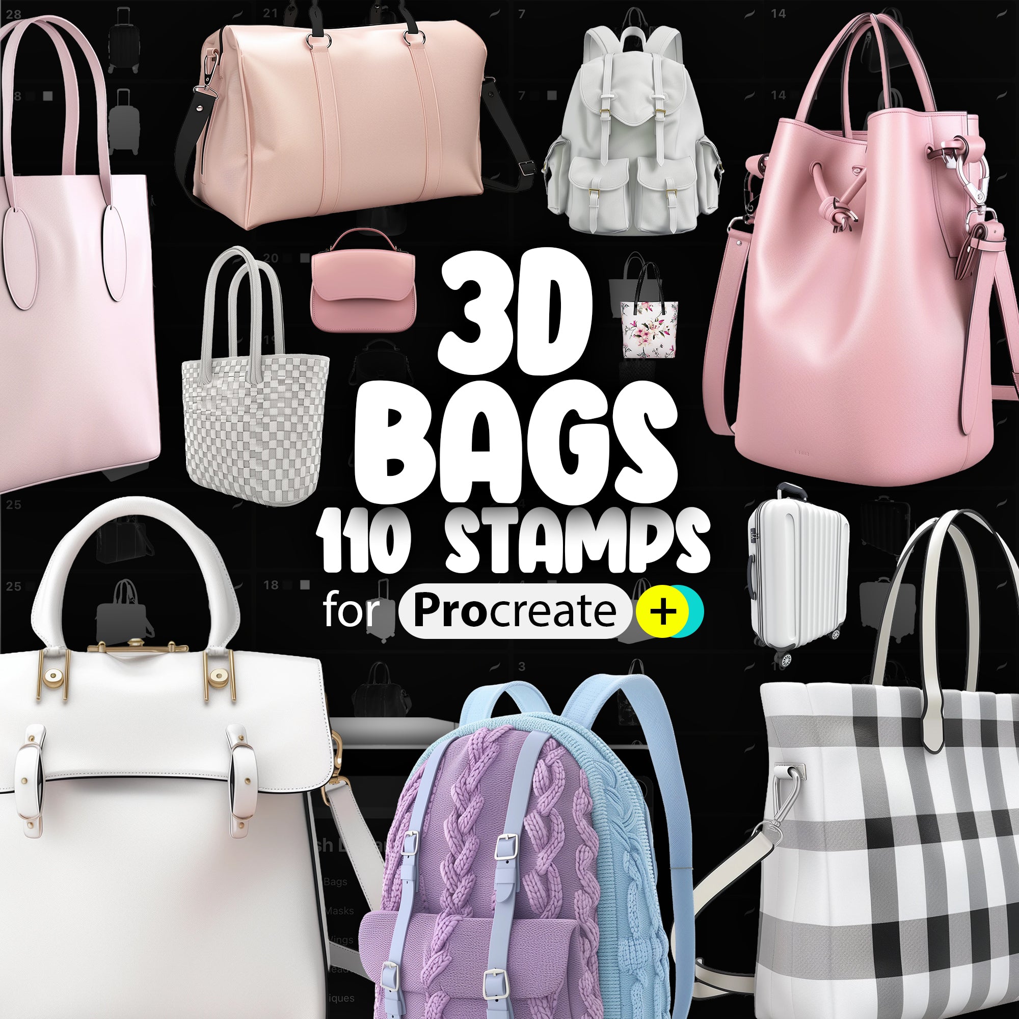 110 Procreate 2D Bags Stamp Brushes