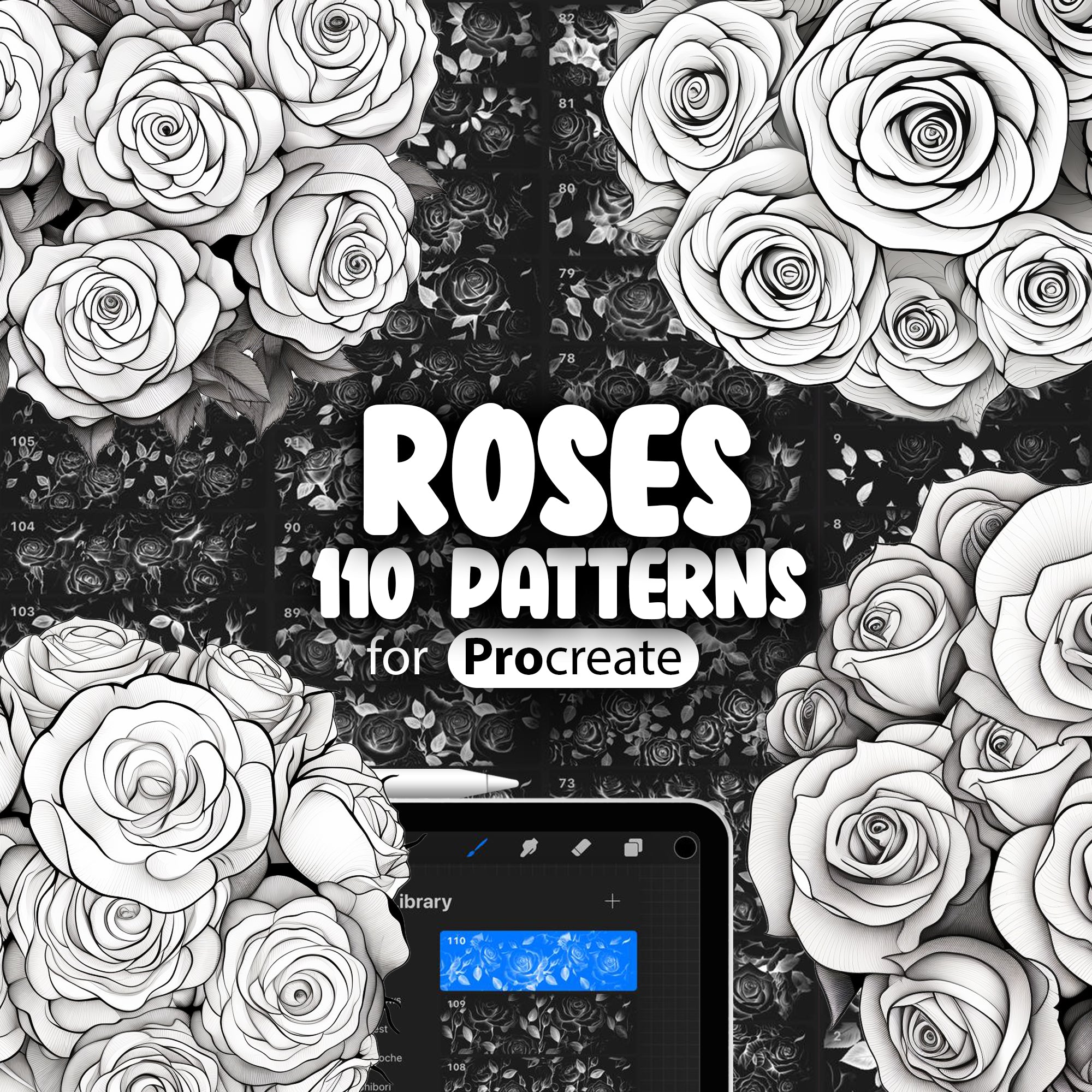 110 Procreate Roses Pattern Brushes