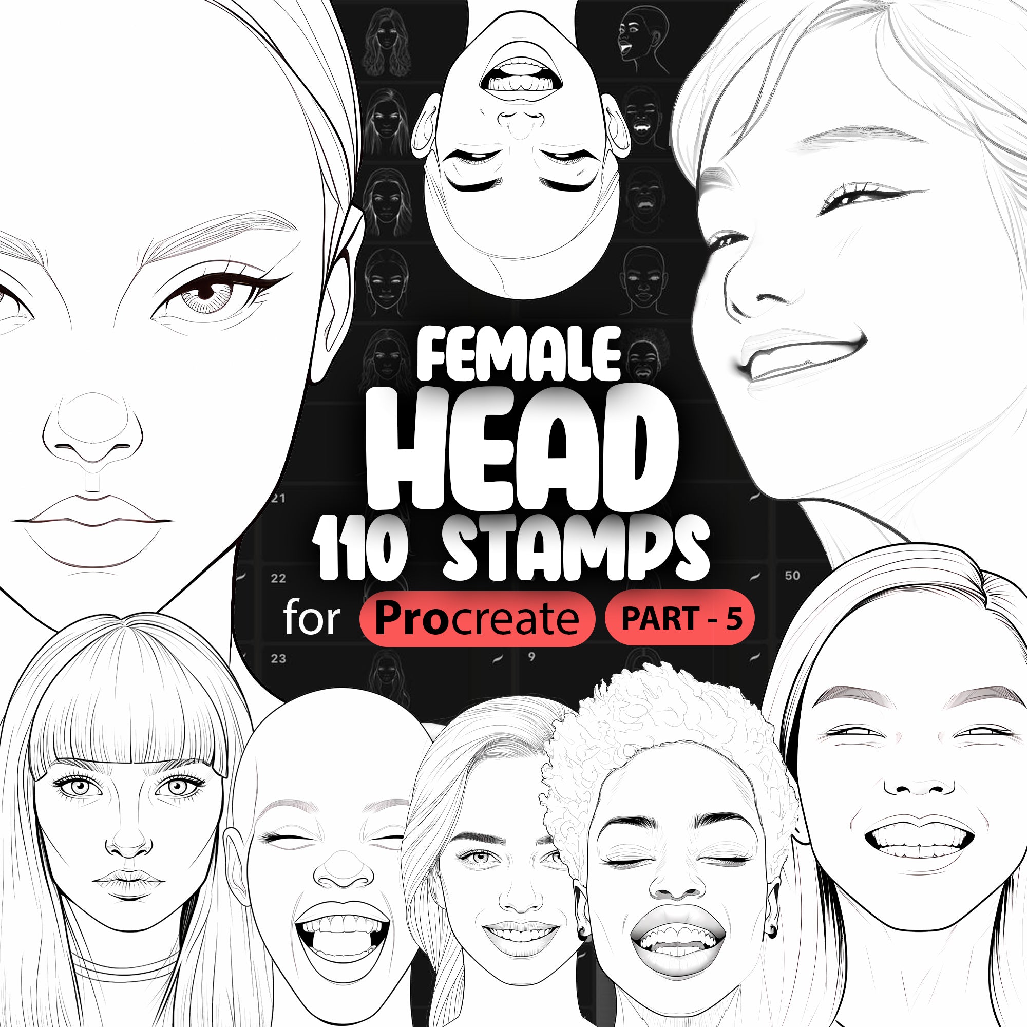 110 Procreate Female Head Stamps Part -5 Brushes