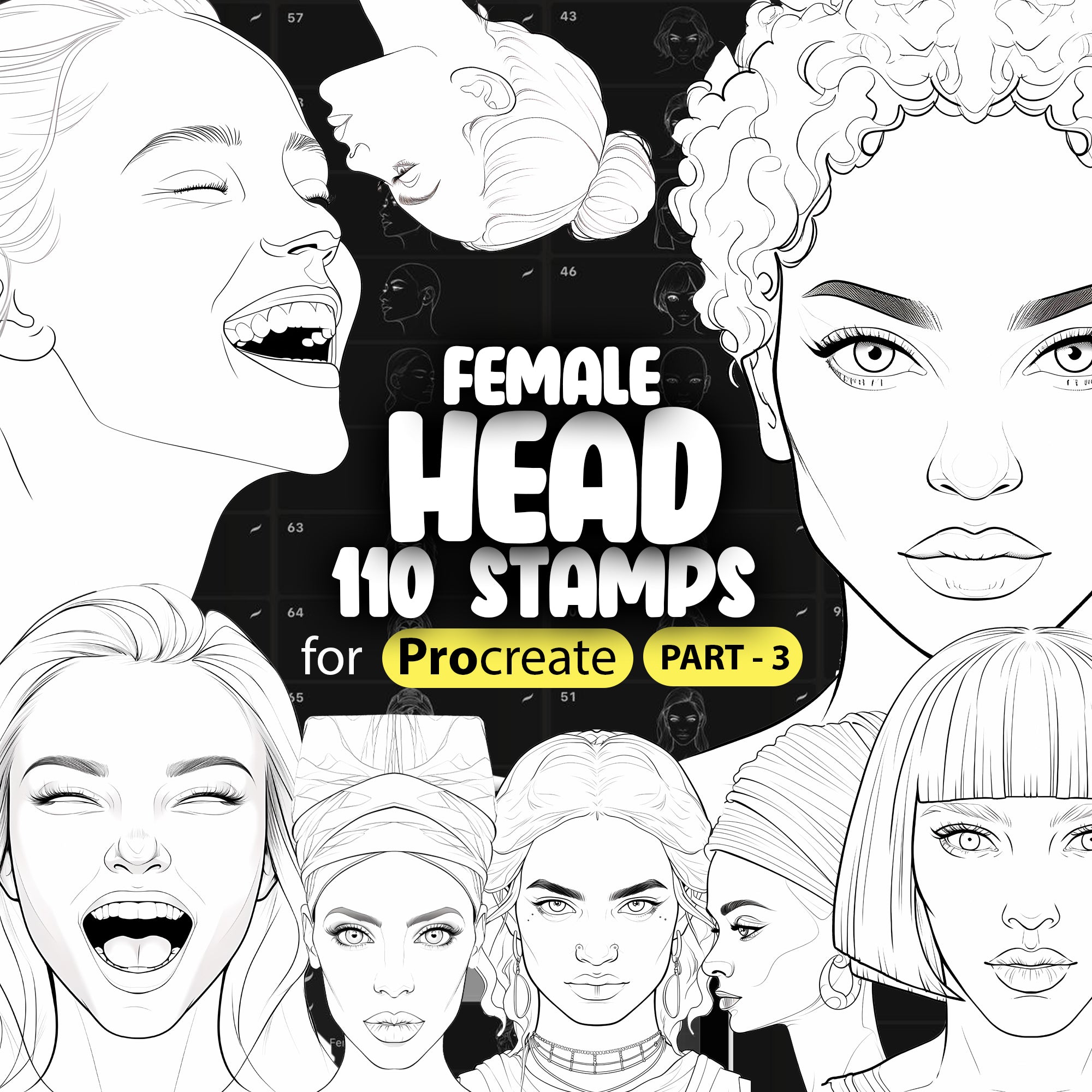 110 Procreate Female Head Stamps Part -3, Procreate Woman Head Stamp Brushes, Procreate Girl Head Stamp Brushes, Procreate Face Brushes