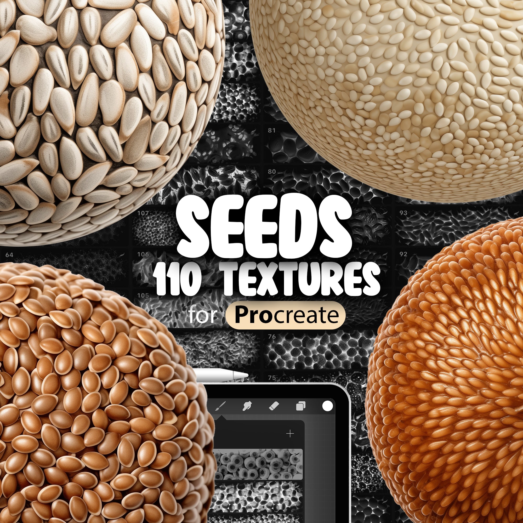 110 Procreate Seeds Texture Brushes