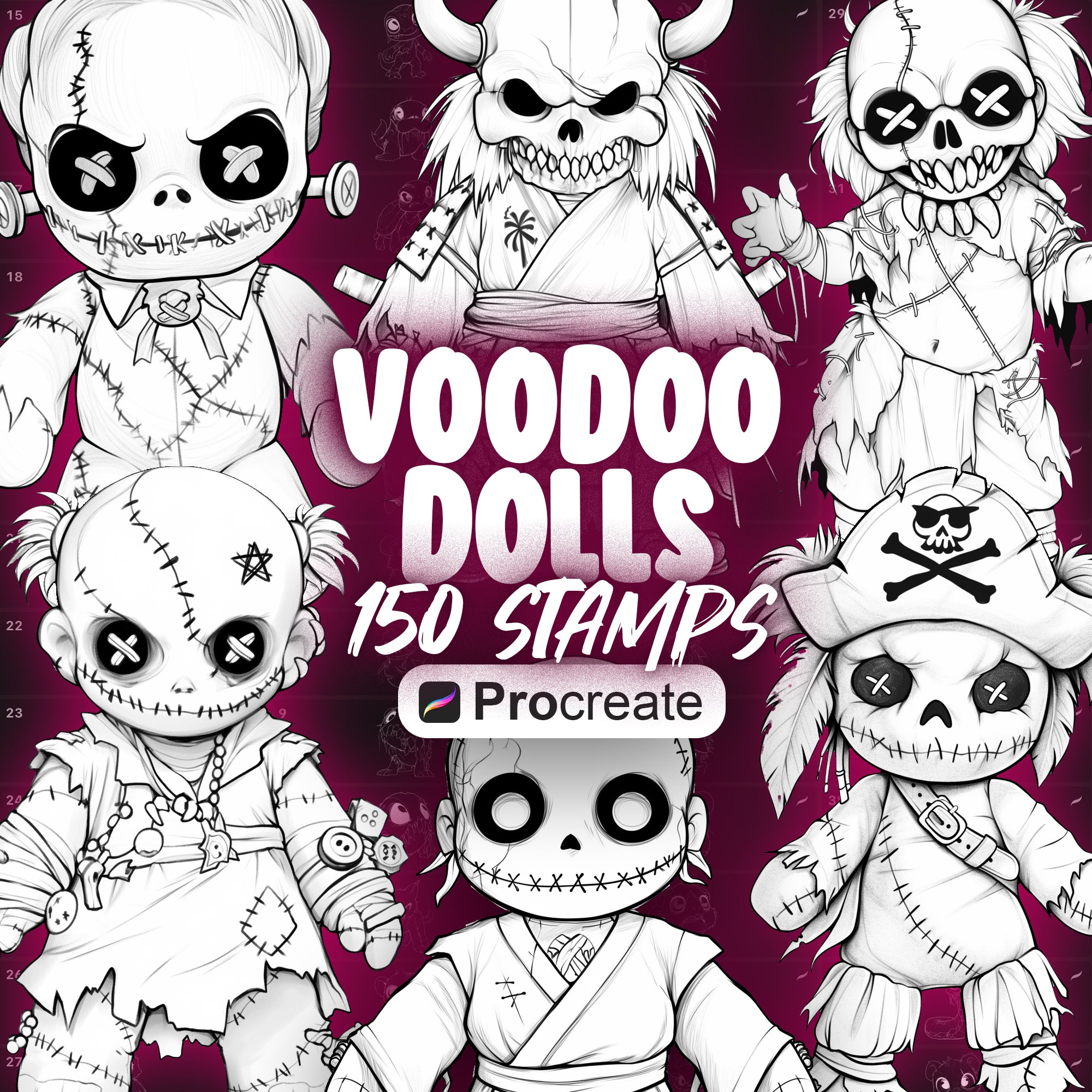 150 Procreate Voodoo Dolls Stamp Brushes
