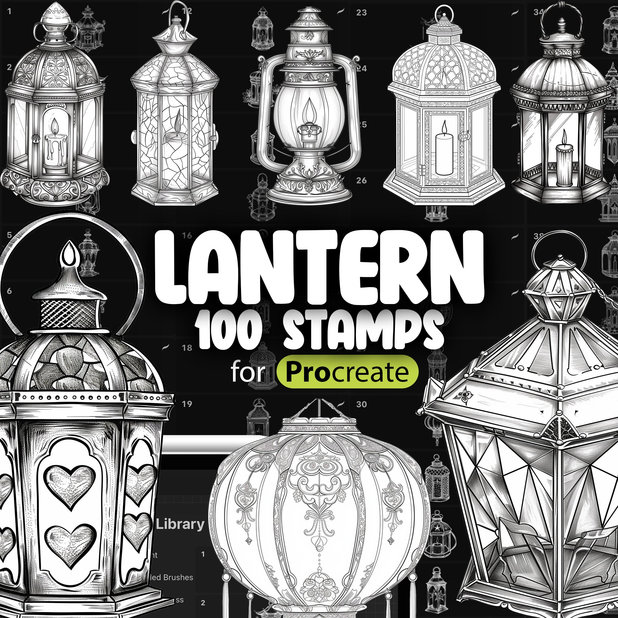 100 Procreate Lantern Stamps Brushes