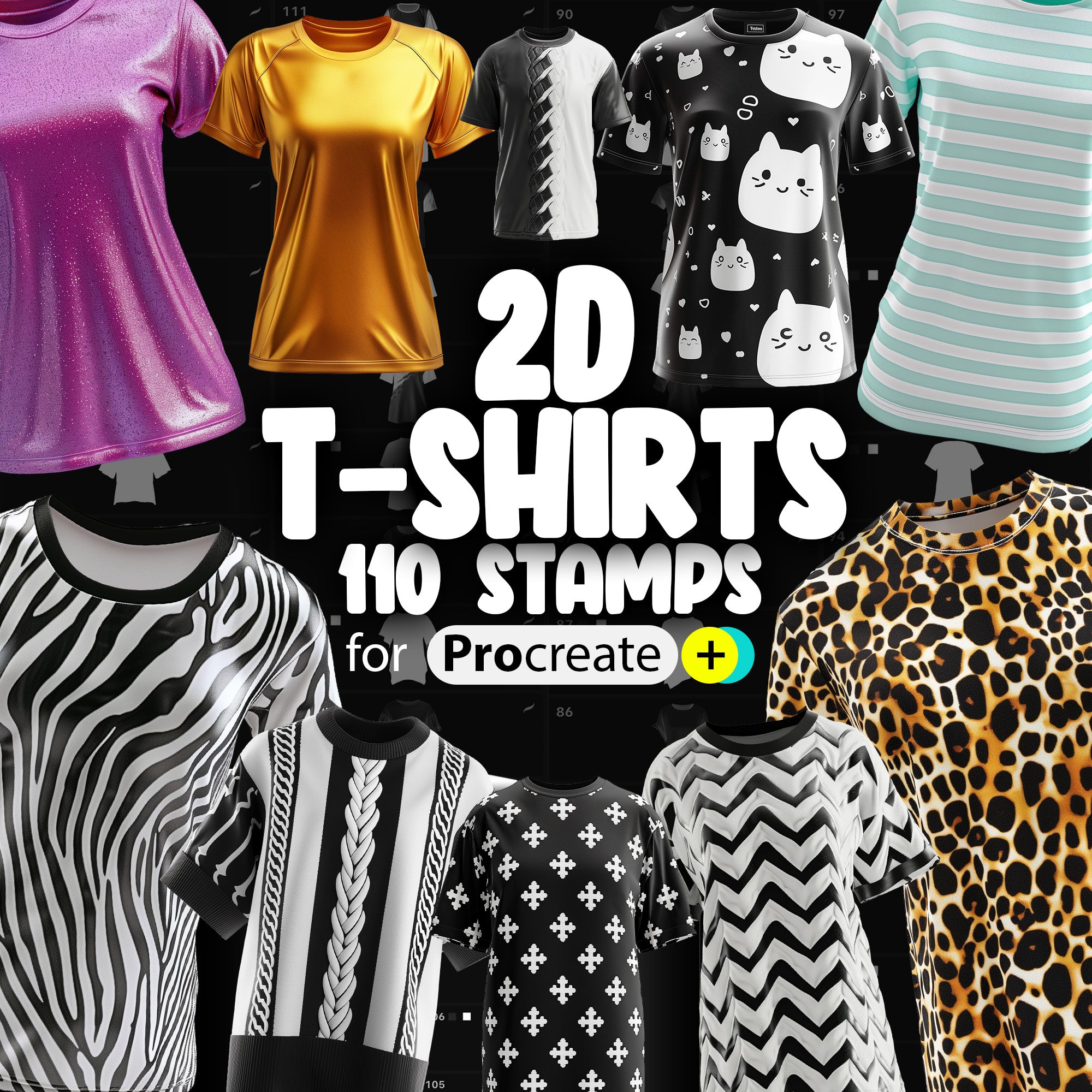 110 Procreate 2D T-shirt Stamp Brushes