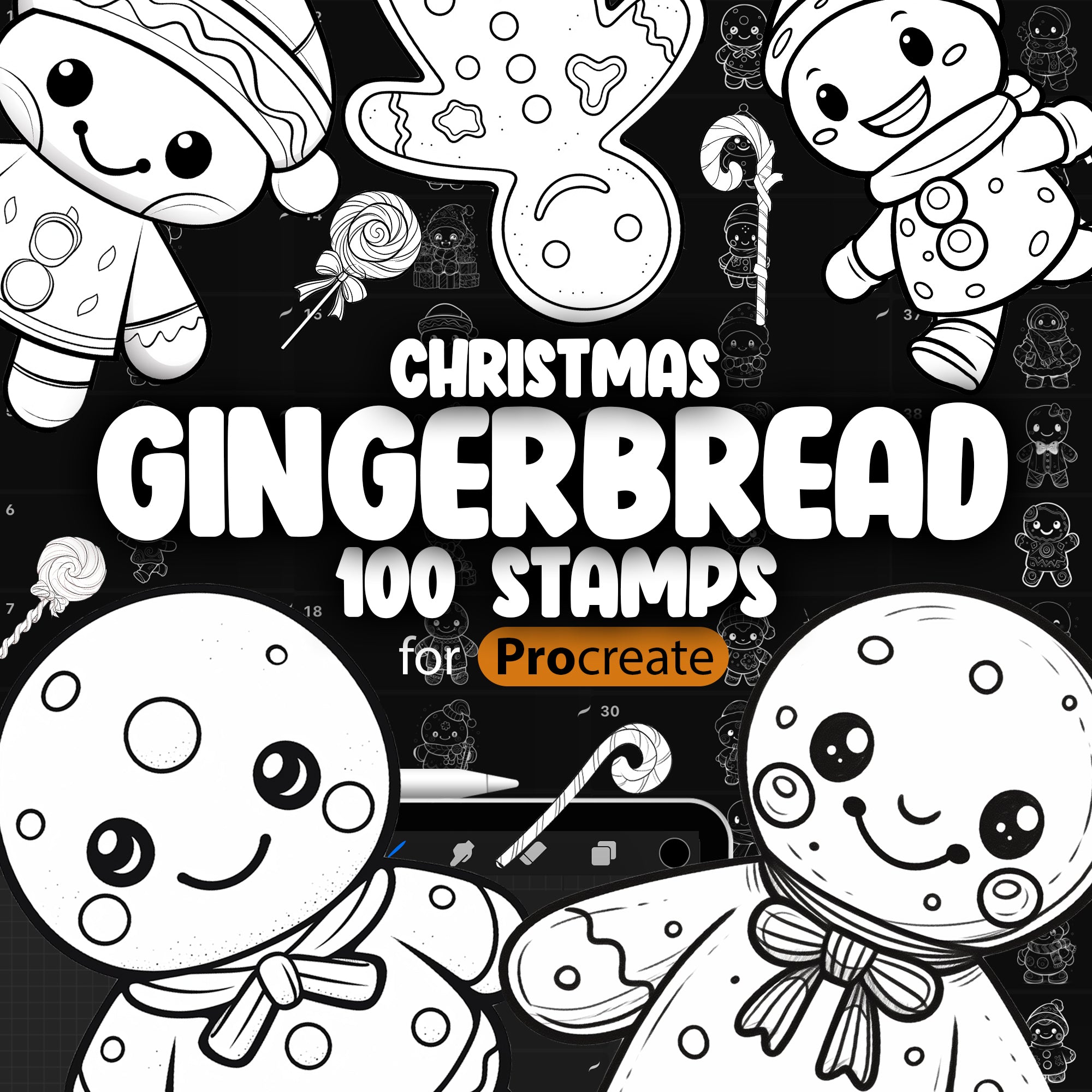 100 Procreate Gingerbread Stamp Brushes