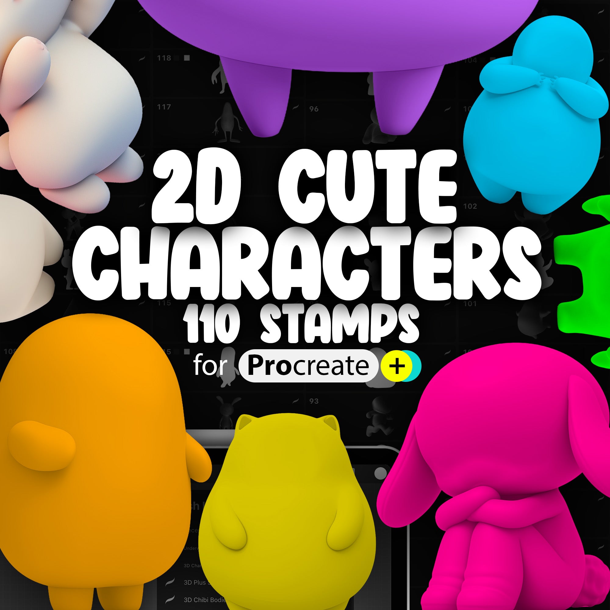 110 Procreate 3D Cute Characters Base Bodies Stamp Brushes