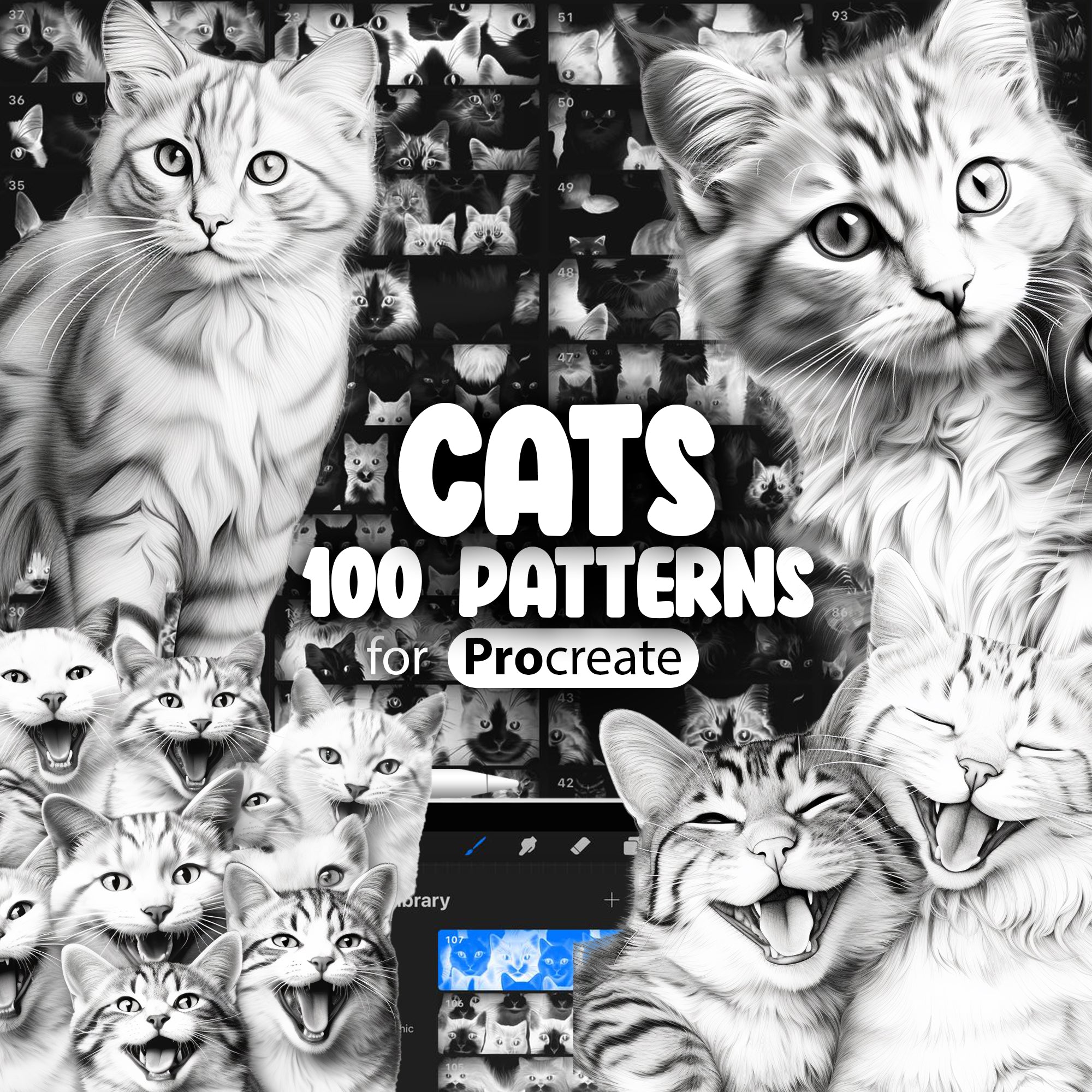 100 Procreate Cats Pattern Brushes