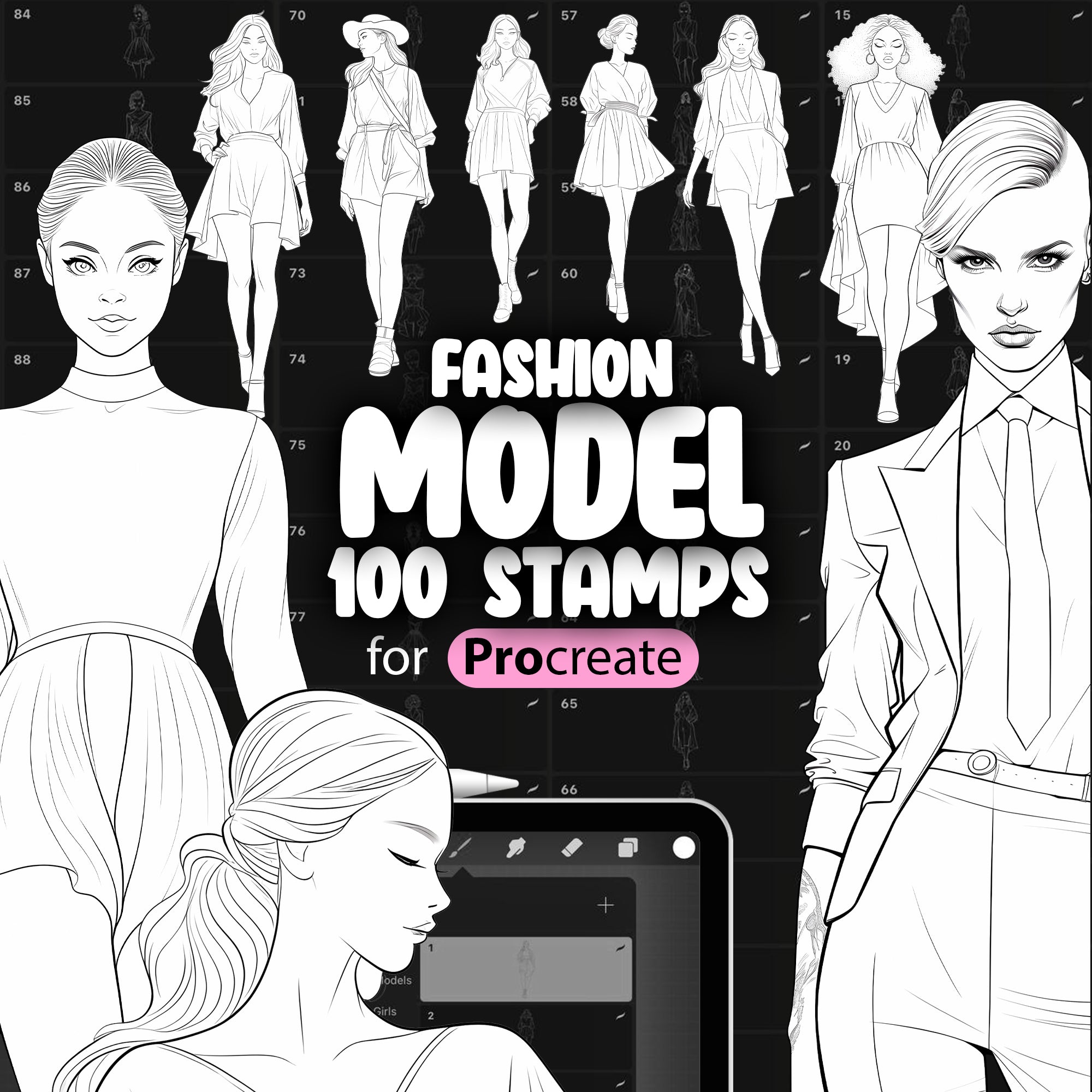100 Procreate Top Fashion Models Stamp Brushes