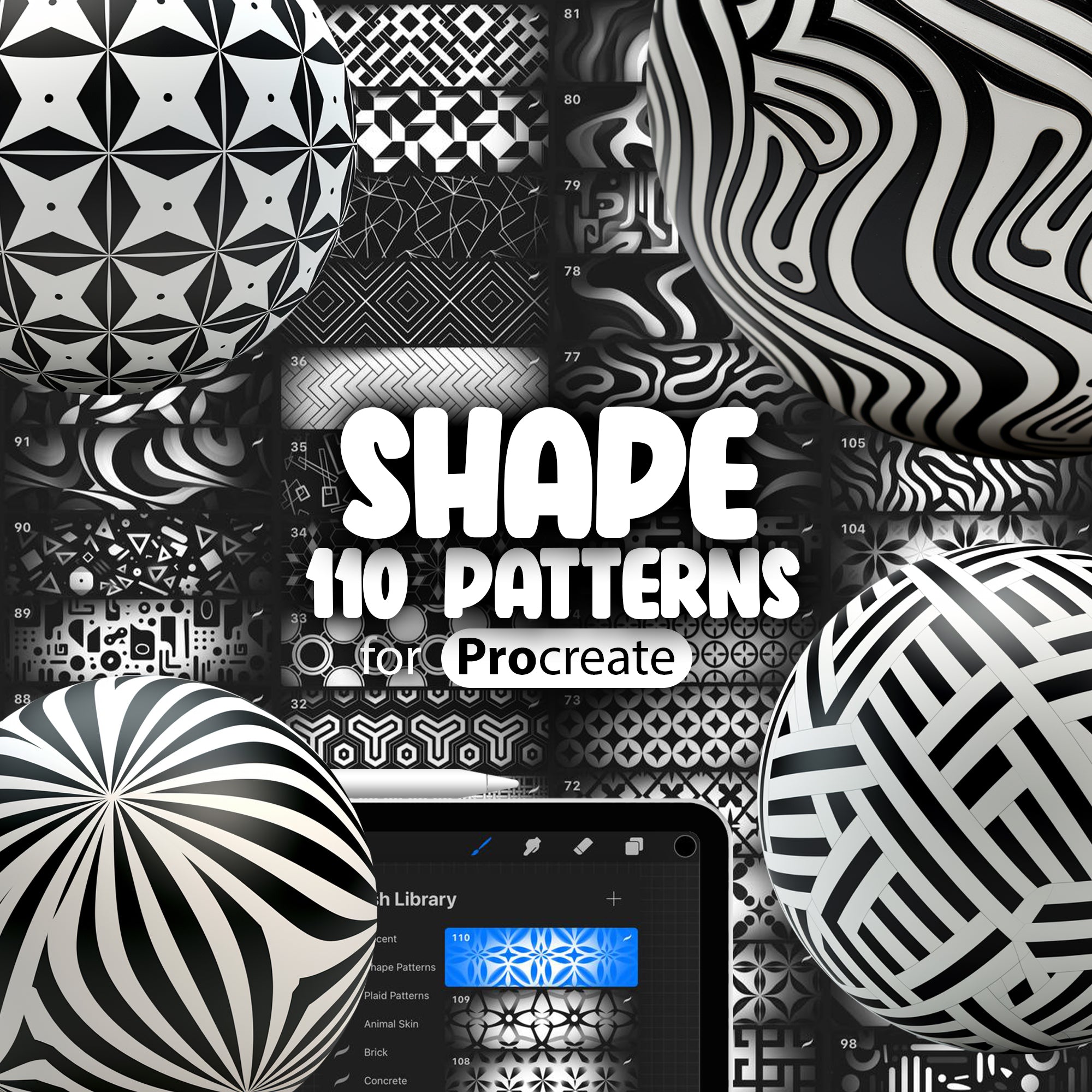 110 Procreate Shape Pattern Brushes