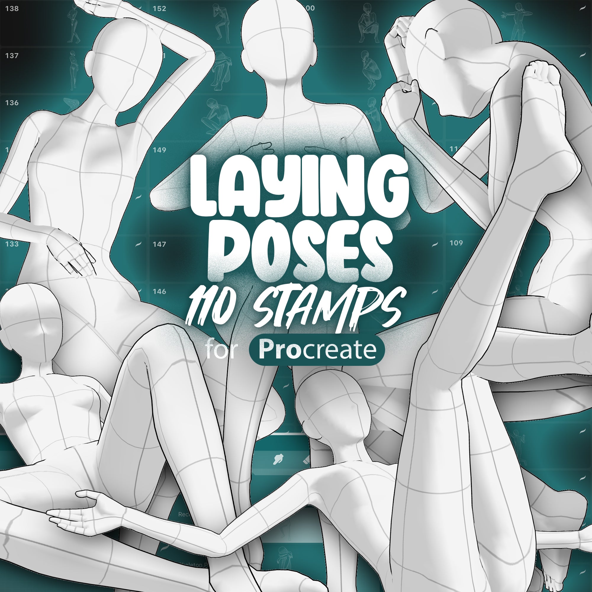 110 Manga Procreate Laying Poses Stamp Brushes