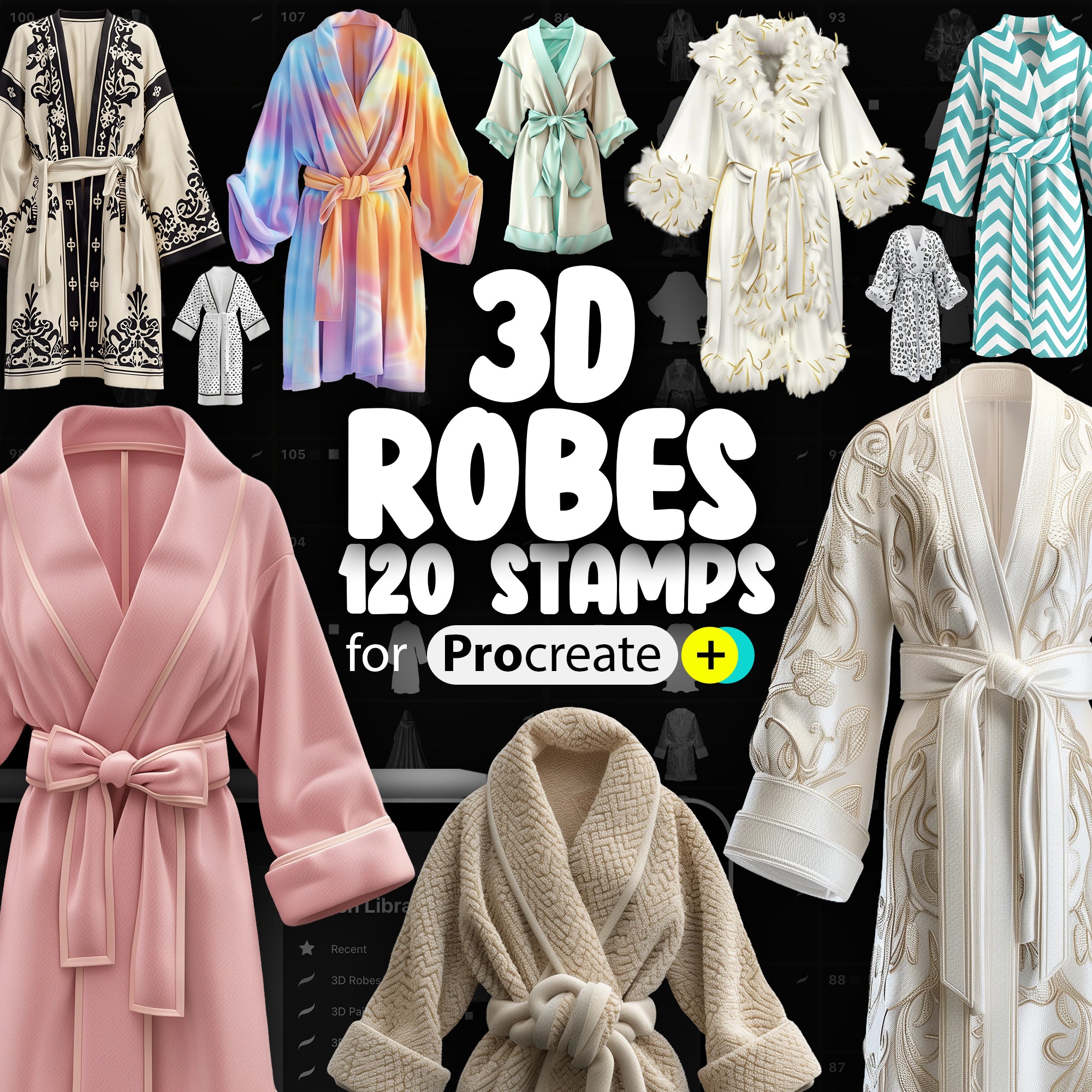 100 Procreate 3D Robes Stamp Brushes | Procreate Bathrobe | Procreate Spa Robe | Procreate Maternity Robe | Procreate Bridal Robe