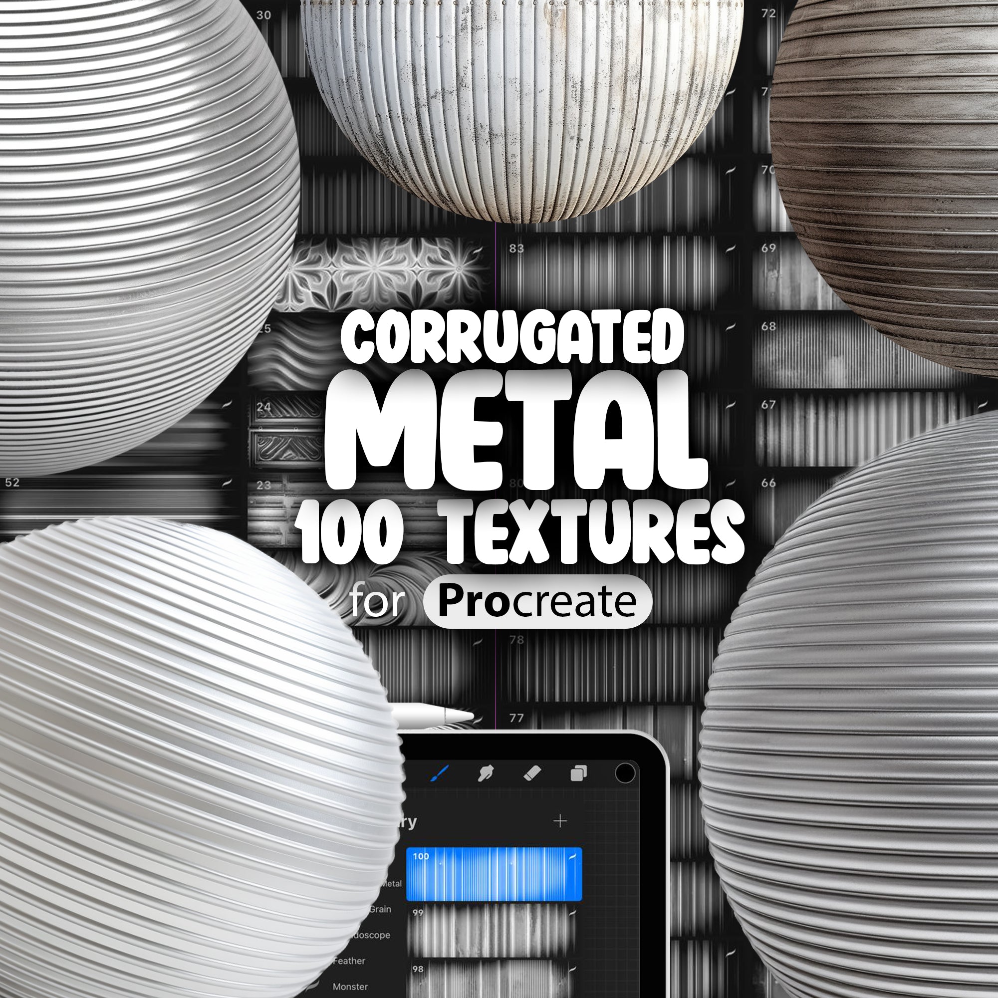100 Procreate Corrugated Metal Texture Brushes