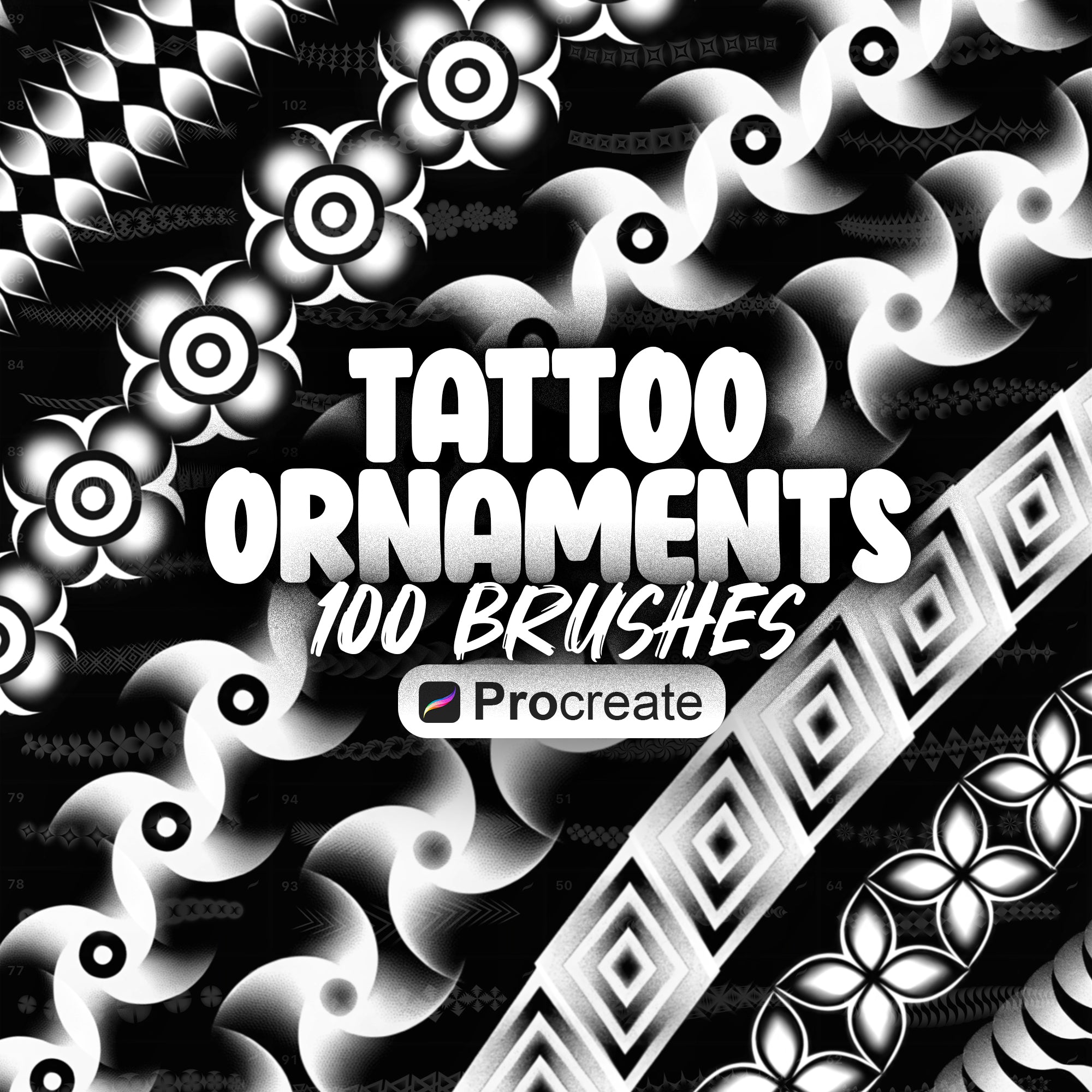100 Procreate Ornamental Tattoo Brushes | Procreate Tattoo Border Brushes | Procreate Decorative Tattoo Brushes